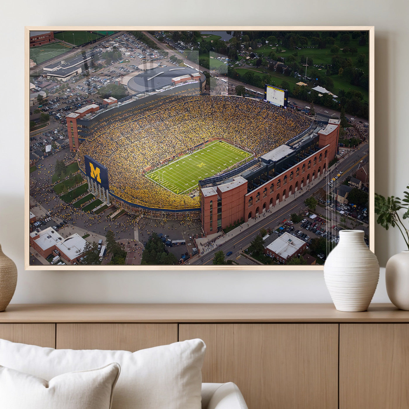 95248-MGV-FP-36X24-3P_Natural-University of Michigan Wolverines Football Team Print - Ann Arbor Michigan Stadium Wall Art Canvas