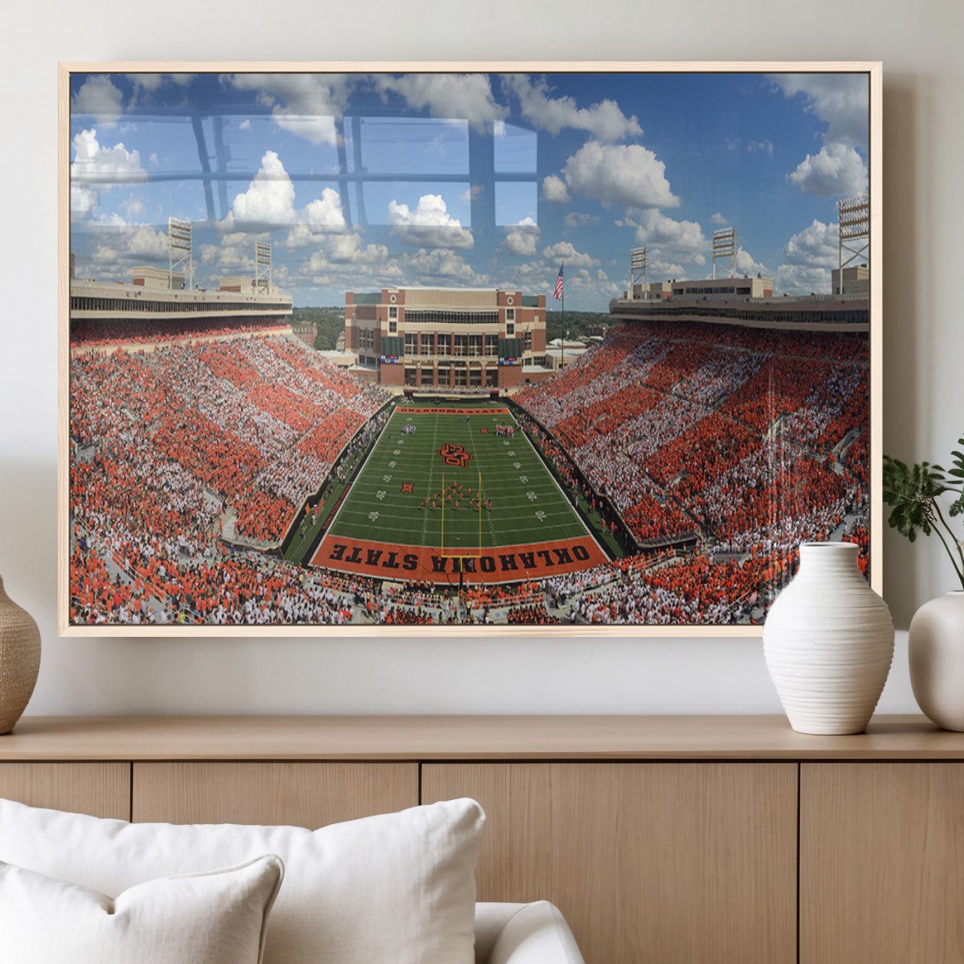 65192-MGV-FP-36X24-3P_Natural-Oklahoma State Cowboys Football Team Print - Stillwater Boone Pickens Stadium Wall Art Canvas Print