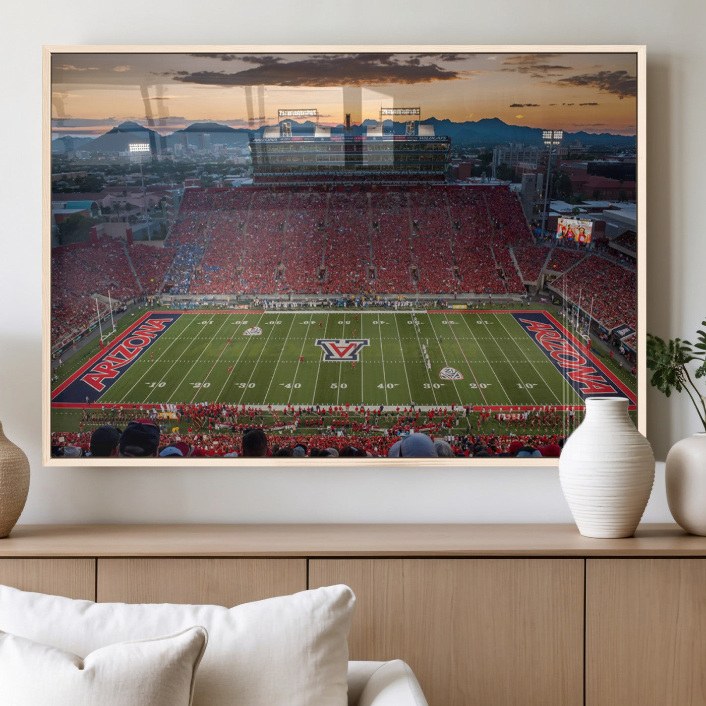 99722-MGV-FP-36X24-3P_Natural-Framed Arizona Wildcats Football Team Print - Tucson Arizona Stadium Wall Art Canvas Print
