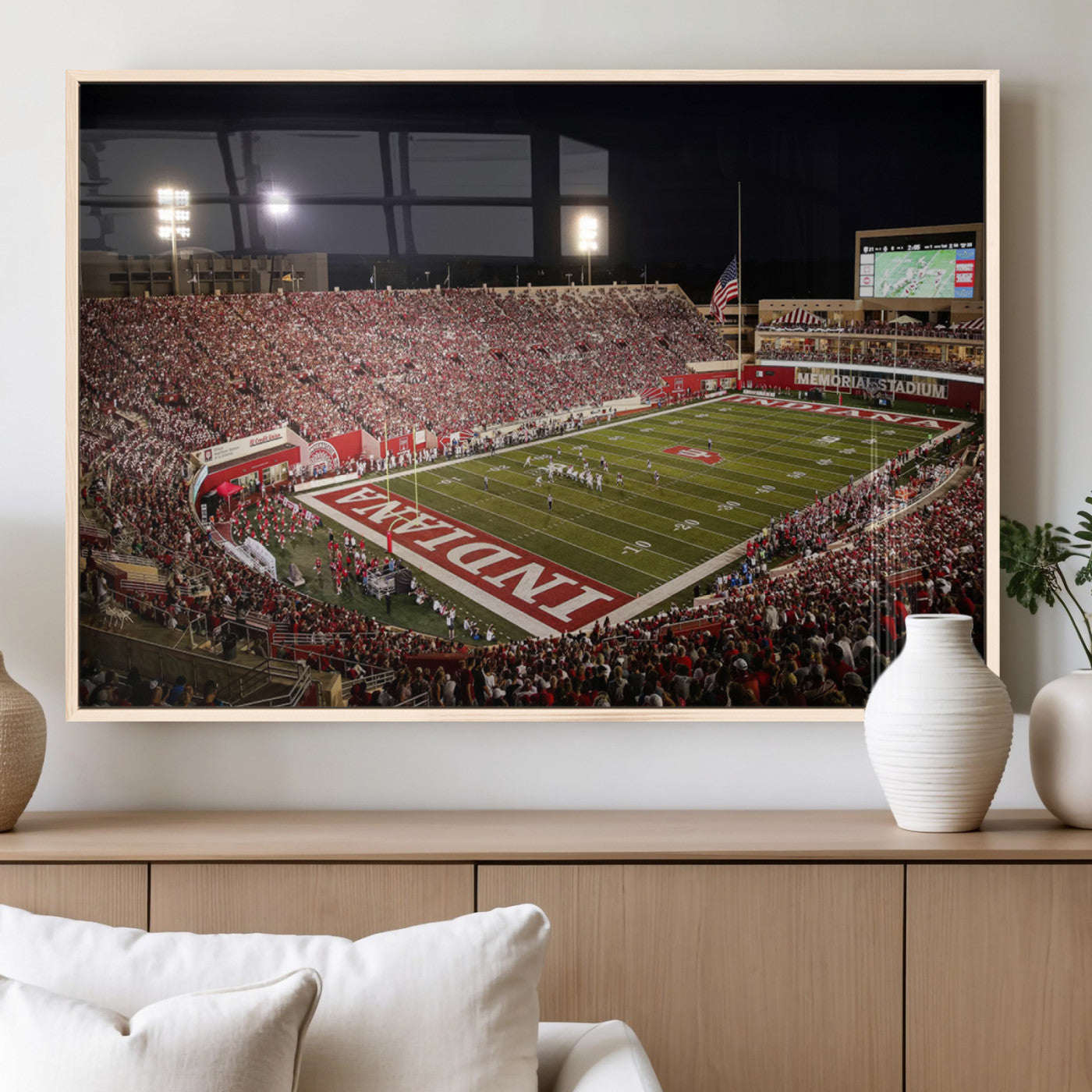 82748-MGV-FP-36X24-3P_Natural-Indiana University Hoosiers Football Team Print Canvas - Bloomington Memorial Stadium Wall Art