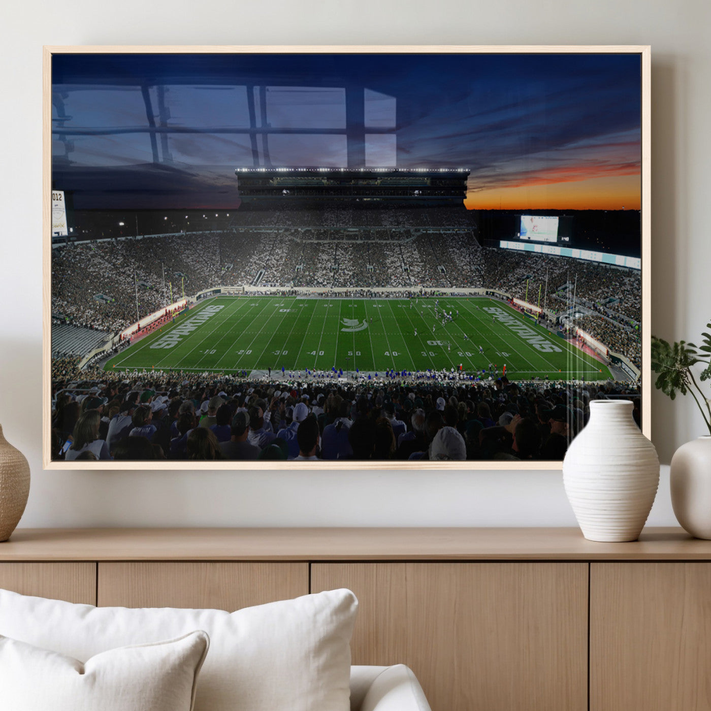 49074-MGV-FP-36X24-3P_Natural-Michigan State Spartans Football Team Print - East Lansing Spartan Stadium Canvas Print