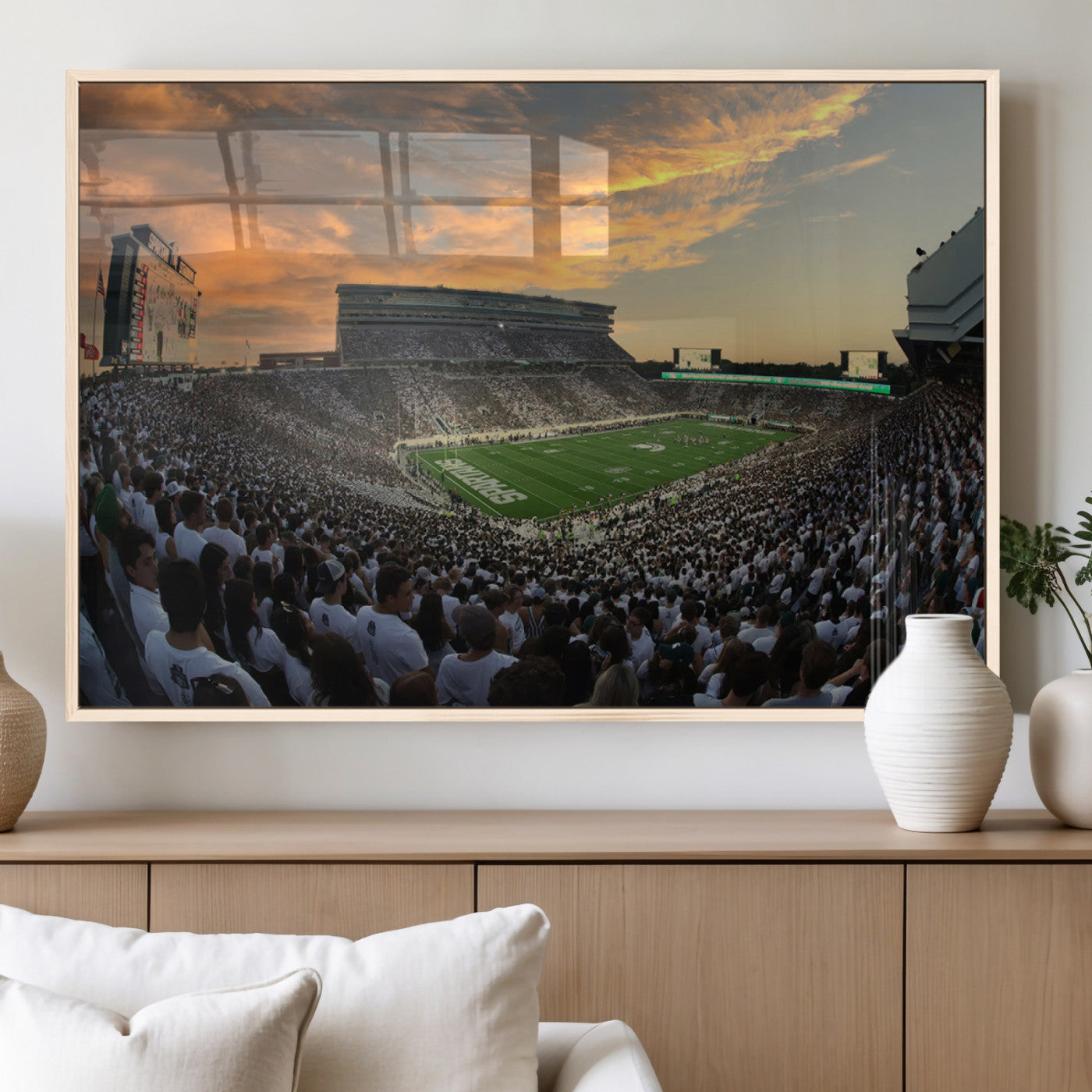 99155-MGV-FP-36X24-3P_Natural-Michigan State Spartans Football Team Print - East Lansing Spartan Stadium Wall Art Canvas Print