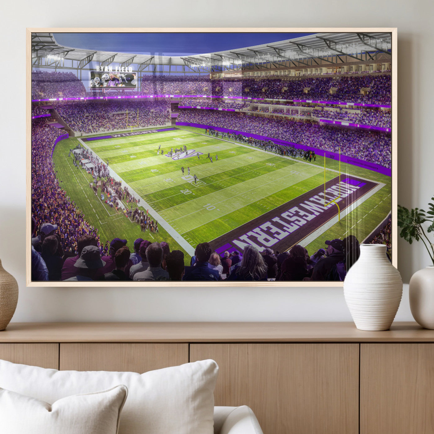 81245-MGV-FP-36X24-3P_Natural-Northwestern University Wildcats Football Team Print - Evanston Ryan Field Wall Art Canvas Print