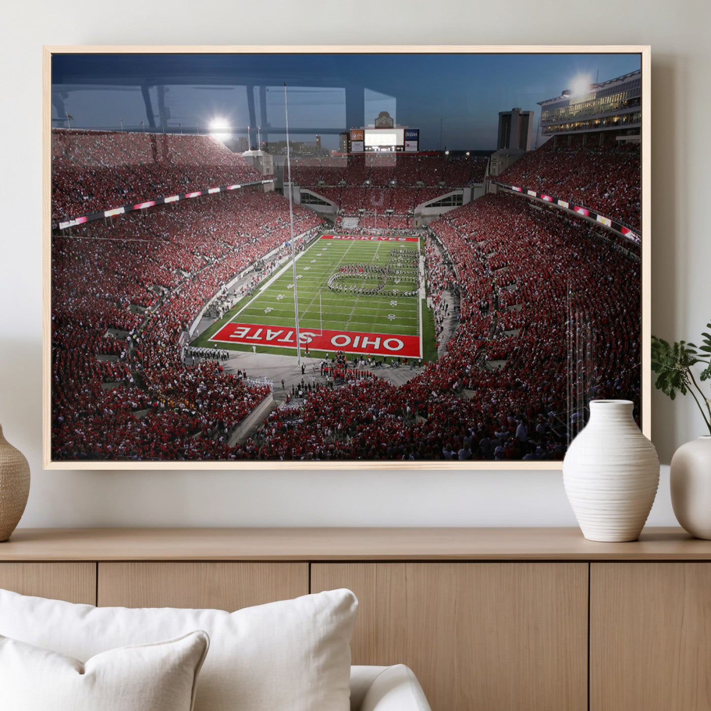 98743-MGV-FP-36X24-3P_Natural-Ohio State University Buckeyes Football Team Print - Columbus Ohio Stadium Wall Art Canvas Print