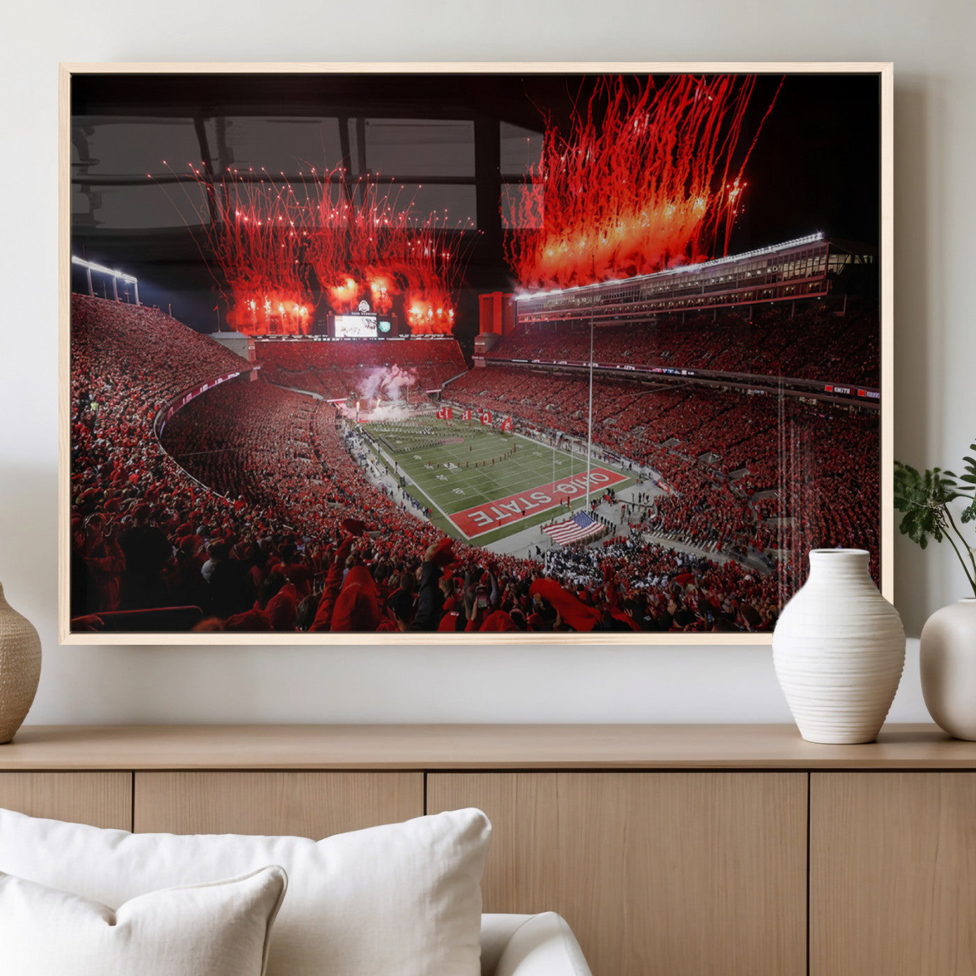 56909-MGV-FP-36X24-3P_Natural-Ohio State University Buckeyes Football Team Print - Columbus Ohio Stadium Wall Art Canvas Print