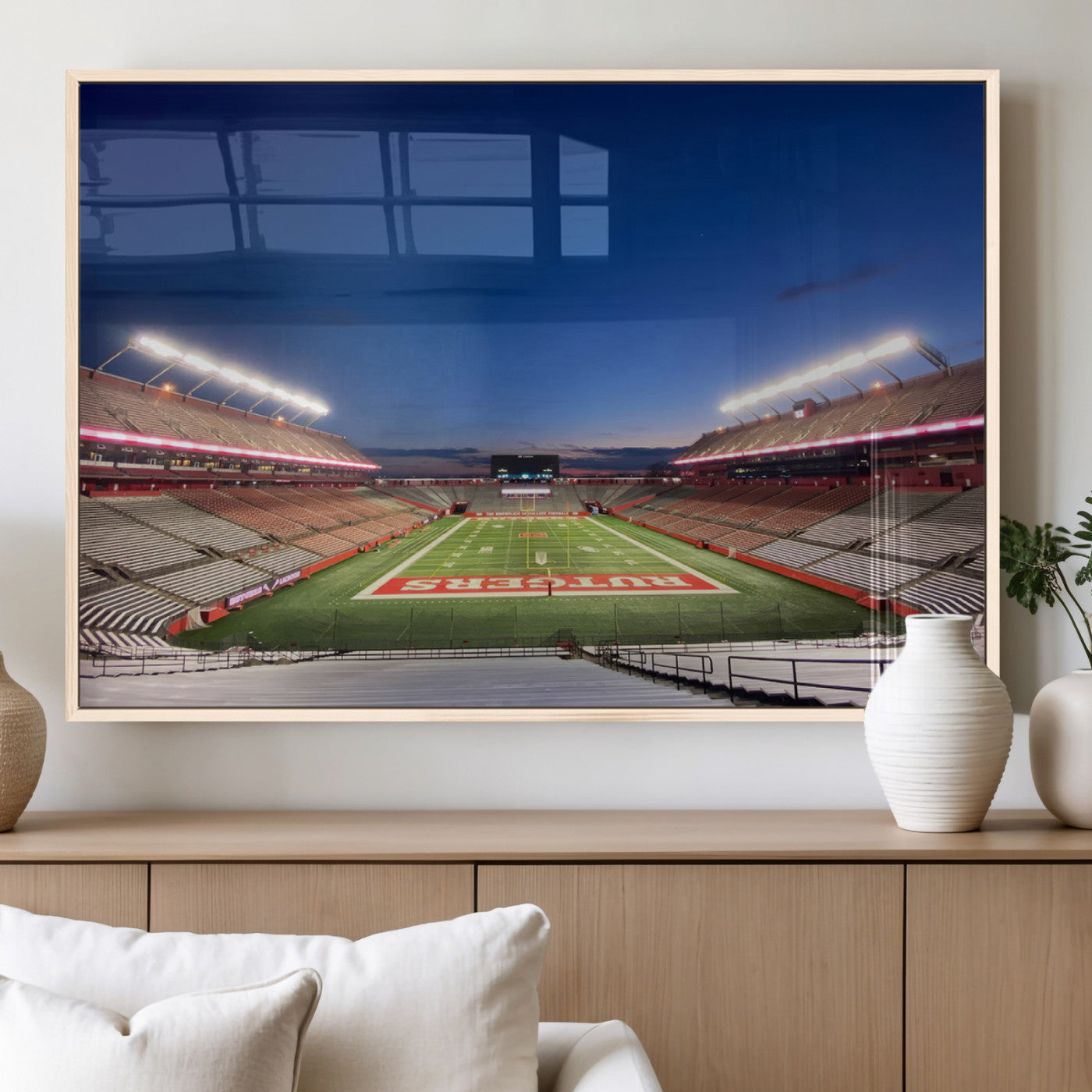 15051-MGV-FP-36X24-3P_Natural-Rutgers Scarlet Knights Football Team Print - Piscataway SHI Stadium Wall Art Canvas Print