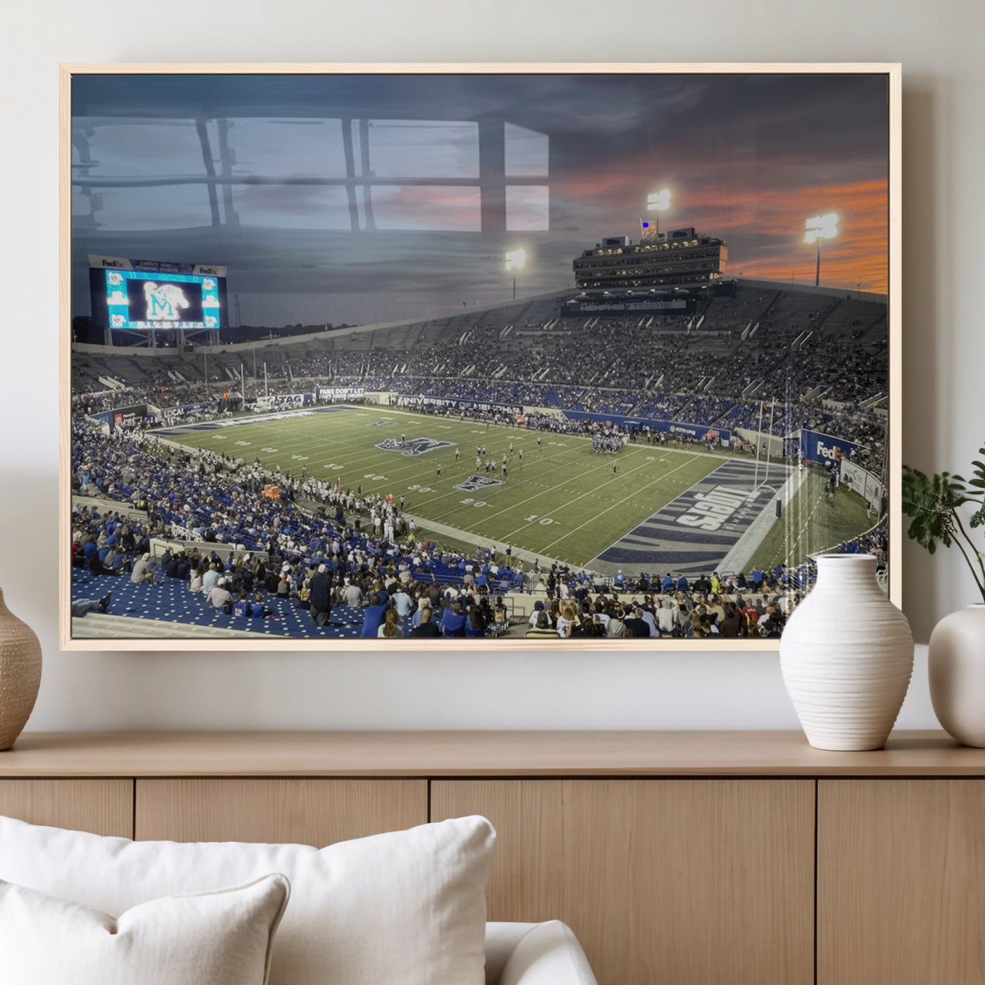 64409-MGV-FP-36X24-3P_Natural-Memphis Tigers Football Team Print - Memphis Simmons Bank Liberty Stadium Wall Art Canvas Print