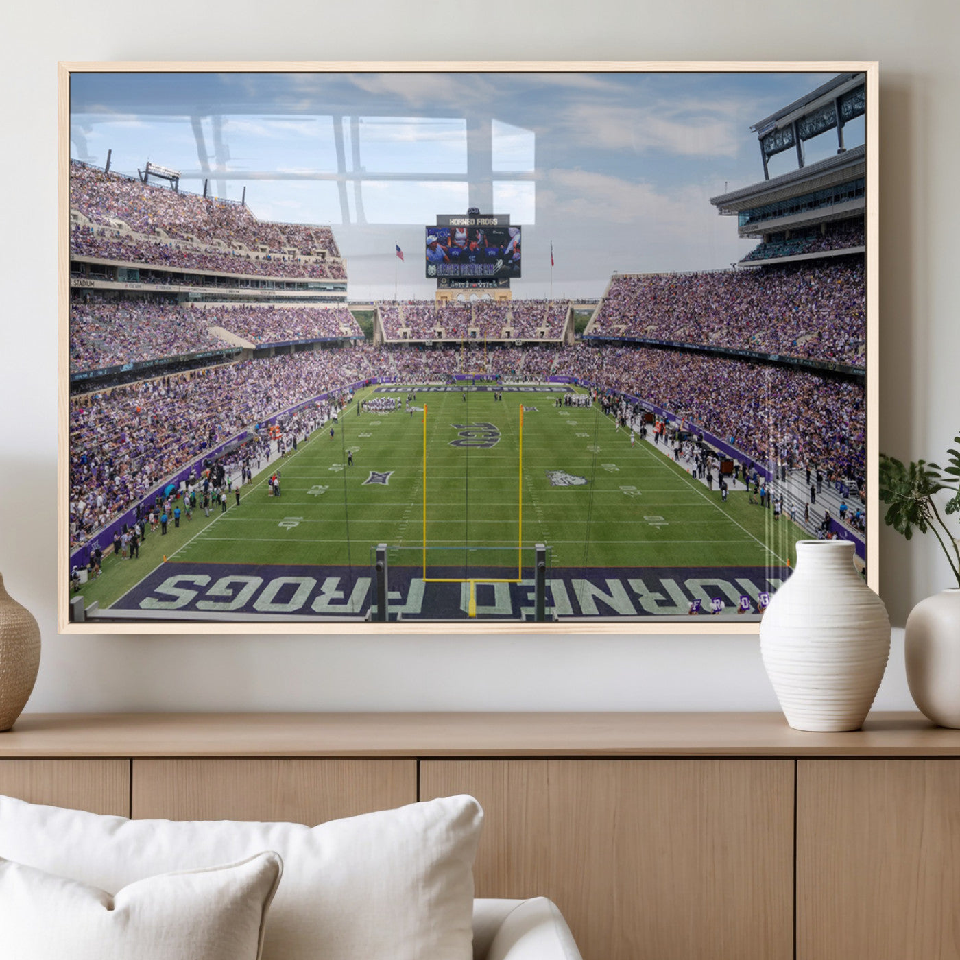 27650-MGV-FP-36X24-3P_Natural-TCU Horned Frogs Football Team Print - Fort Worth Amon G. Carter Stadium Wall Art Canvas Print
