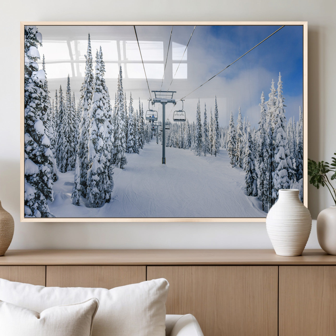21569-MGV-FP-36X24-3P_Natural-Winter Ski Lift Wall Art Print - Landscape Wall Art | Snowy Mountain Adventure | Perfect for Cabin