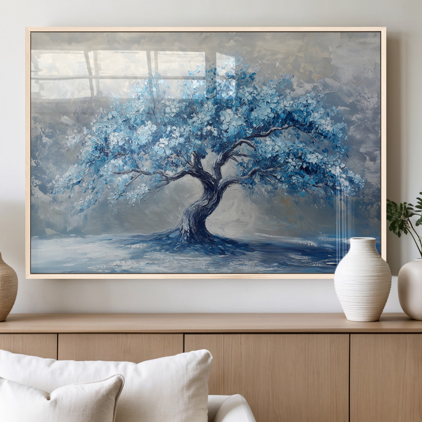 56105-MGV-FP-36X24-3P_Natural-Abstract Blue Tree Art Canvas Print, Majestic Tree Wall Art Print for Farmhouse Decor