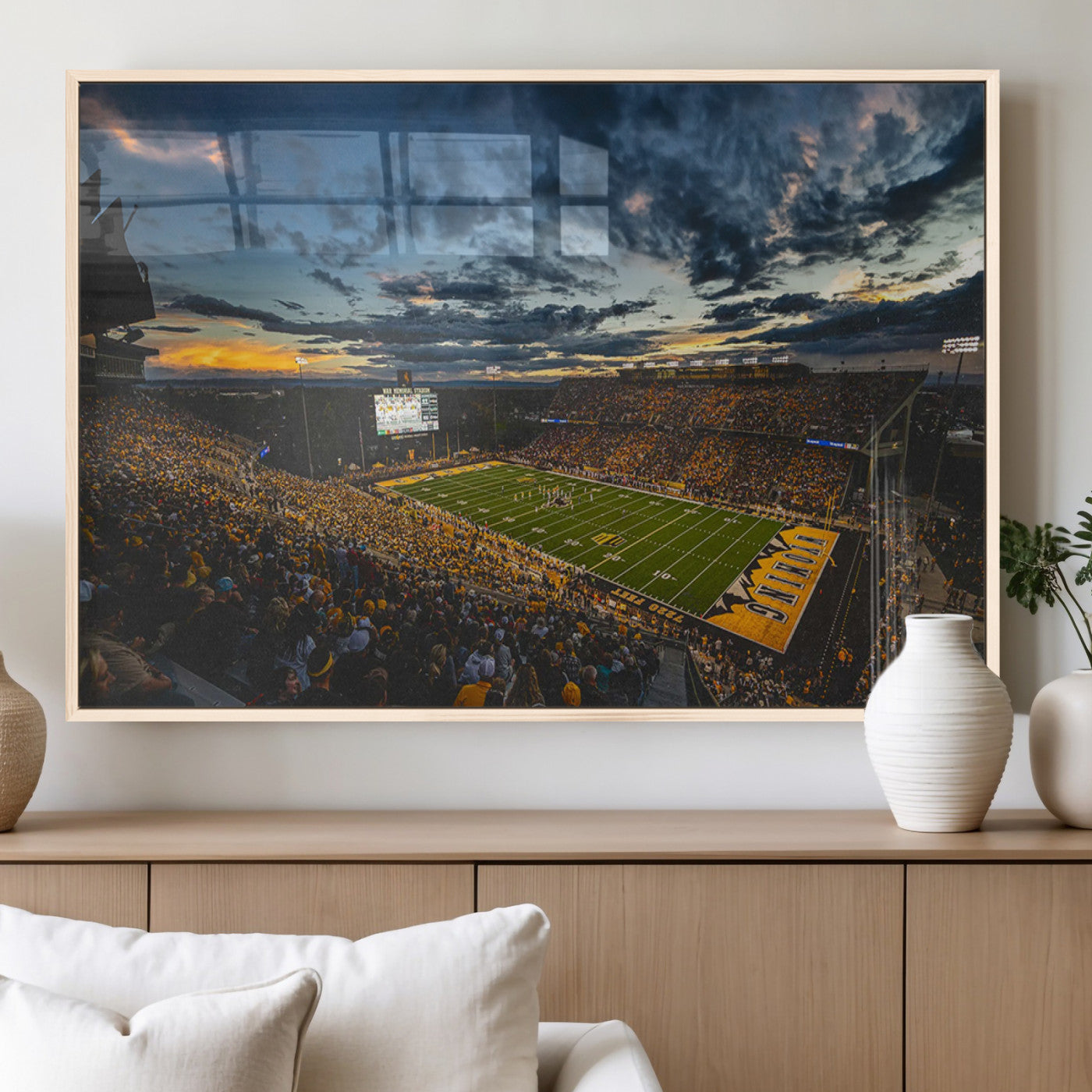 61020-MGV-FP-36X24-3P_Natural-University of Wyoming Cowboys Football Team Print - Laramie War Memorial Stadium Wall Art Canvas