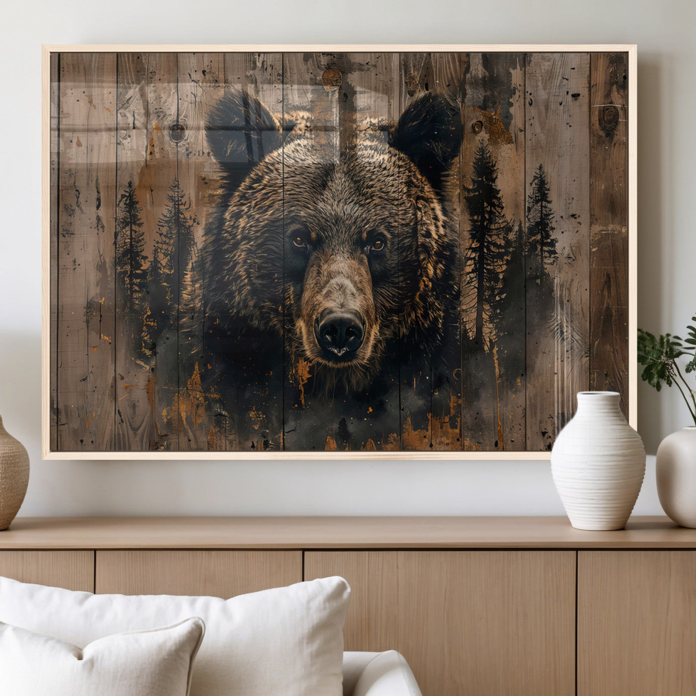 76998-MGV-FP-36X24-3P_Natural-Rustic Grizzly 399 Wall Art | Triptych Canvas Print | Rustic Cabin Wall Decor | Perfect for