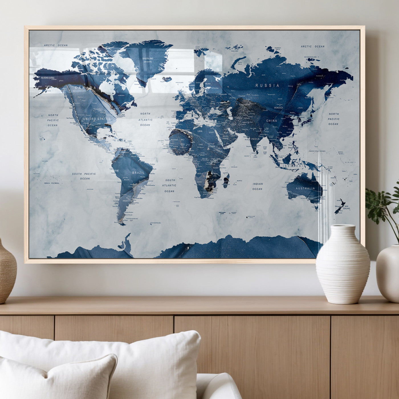 44436-MGV-FP-36X24-3P_Natural-Push Pin World Map Canvas Print – Travel Tracker Wall Art for Couples, Perfect Anniversary Gift for Home or Office Decor