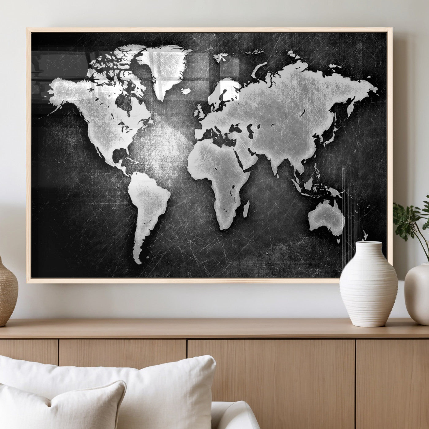 95037-MGV-FP-36X24-3P_Natural-World Map Wall Art Canvas Print – Framed Wall Art for Anniversary Gift or Home Adventure Decor