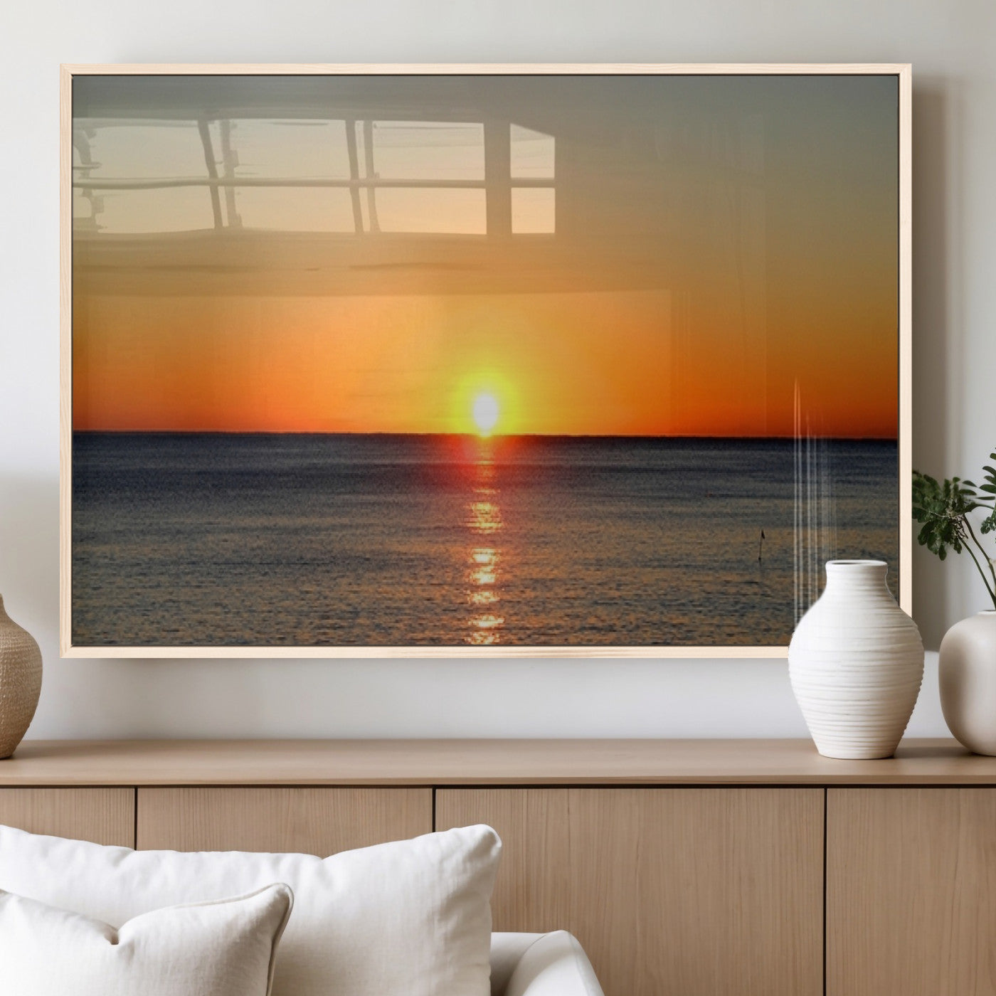 54676-MGV-FP-36X24-3P_Natural-Golden Horizon Sunset Over Ocean Wall Art Canvas Print – Tropical Beach Canvas Wall Art – Giclee