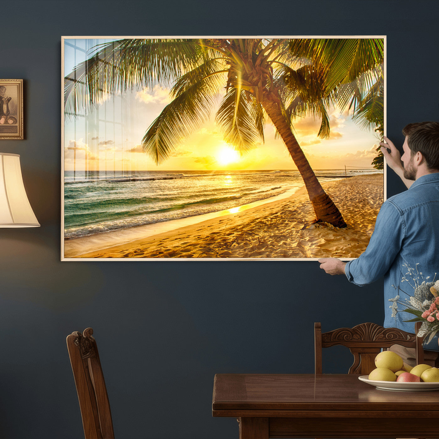 33628-MGV-CV-36X24 - Beach Sunset Canvas Wall Art Print - Tropical Beach Canvas Wall Art Print – Vibrant Palm Trees and