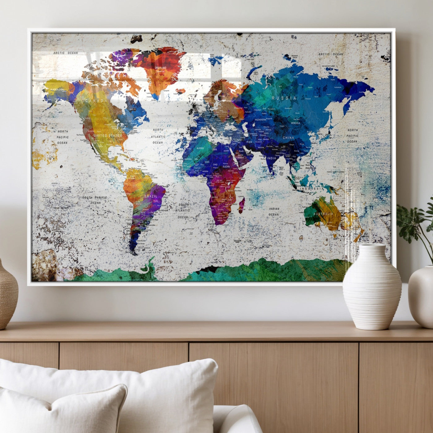 47974-MGV-FP-36X24-3P_White-Push Pin World Map Canvas Print – Travel Tracker Wall Art for Couples, Perfect Anniversary Gift for Home or Office Decor