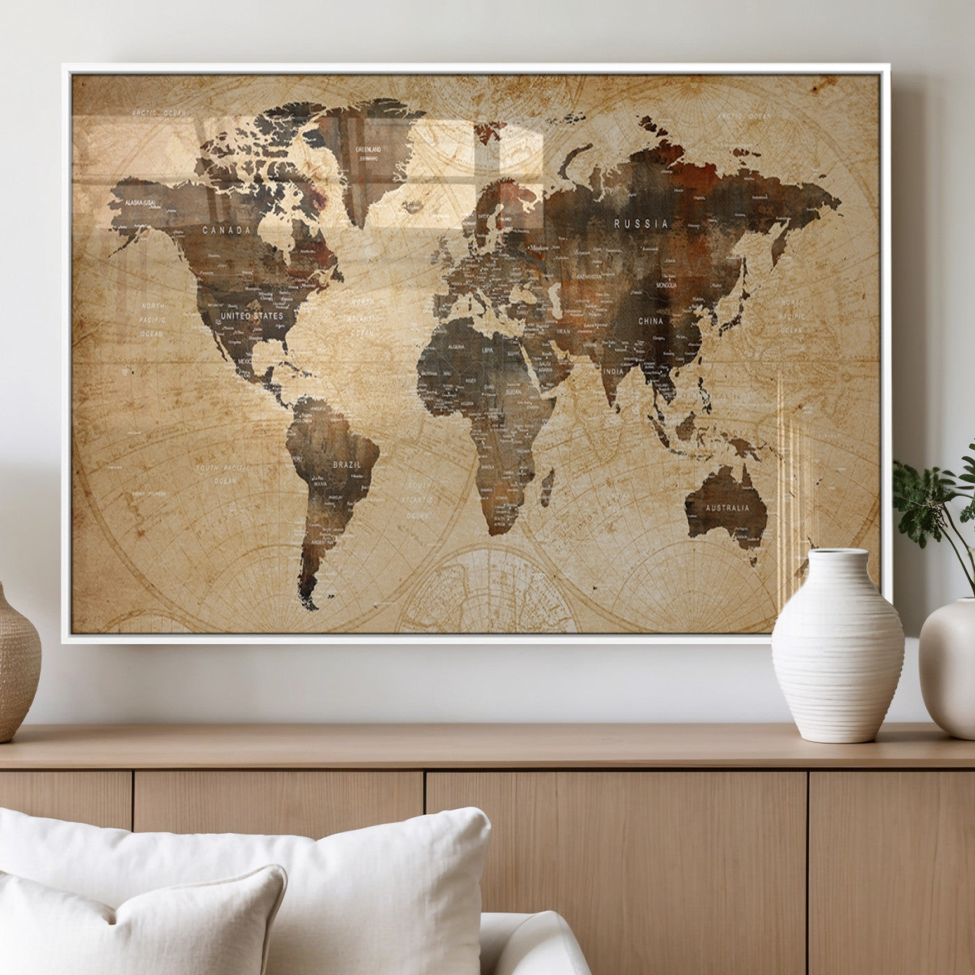 13813-MGV-FP-36X24-3P_White-Push Pin World Map Canvas Print – Framed Travel Tracker Wall Art for Couples, Perfect Anniversary Gift and Home Decor