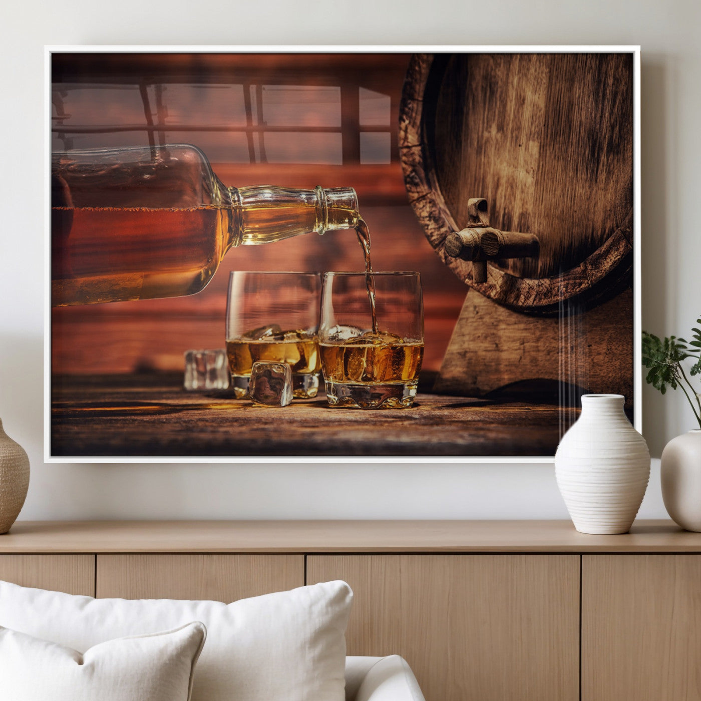 21266-MGV-FP-36X24-3P_White-Whiskey and Cigar Canvas Wall Art | 3 Panel Bar Room Decor for Home Lounge, Office, or Man Cave |