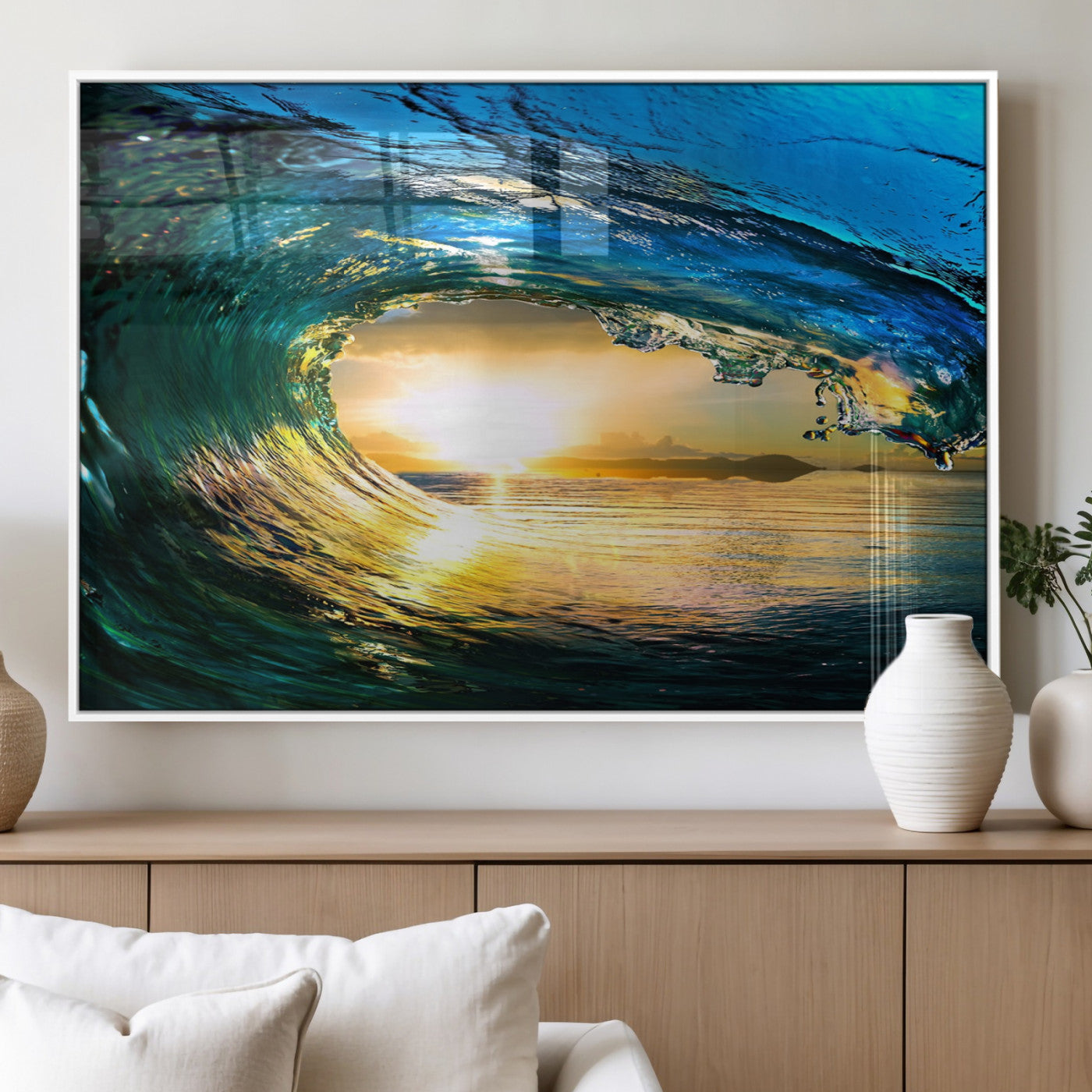 19378-MGV-FP-36X24-3P_White-Ocean Wave at Sunset Canvas Art, Large Wall Print of Vibrant Water Waves, Coastal Art for Living