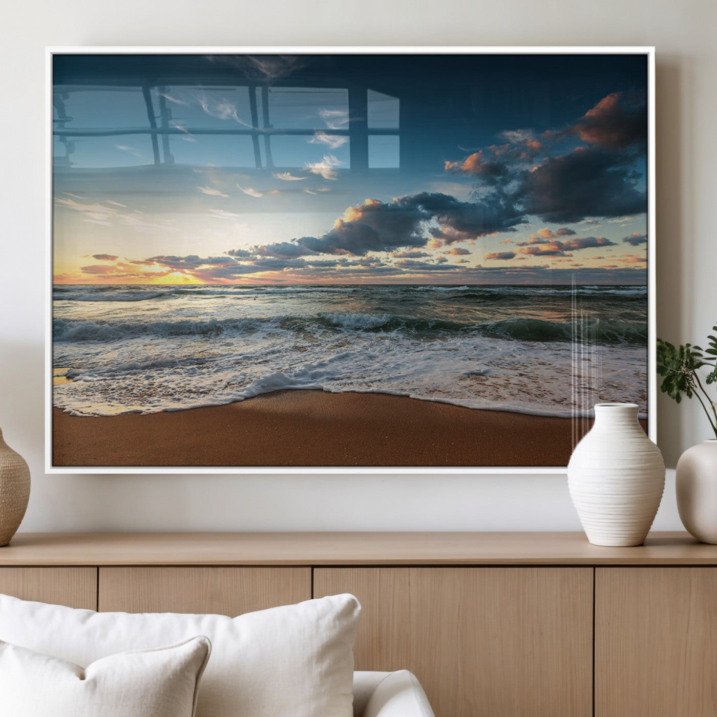58103-MGV-FP-36X24-3P_White-Ocean Beach Wall Art Canvas Print Sunset Artwork Print Coastal Wall Art