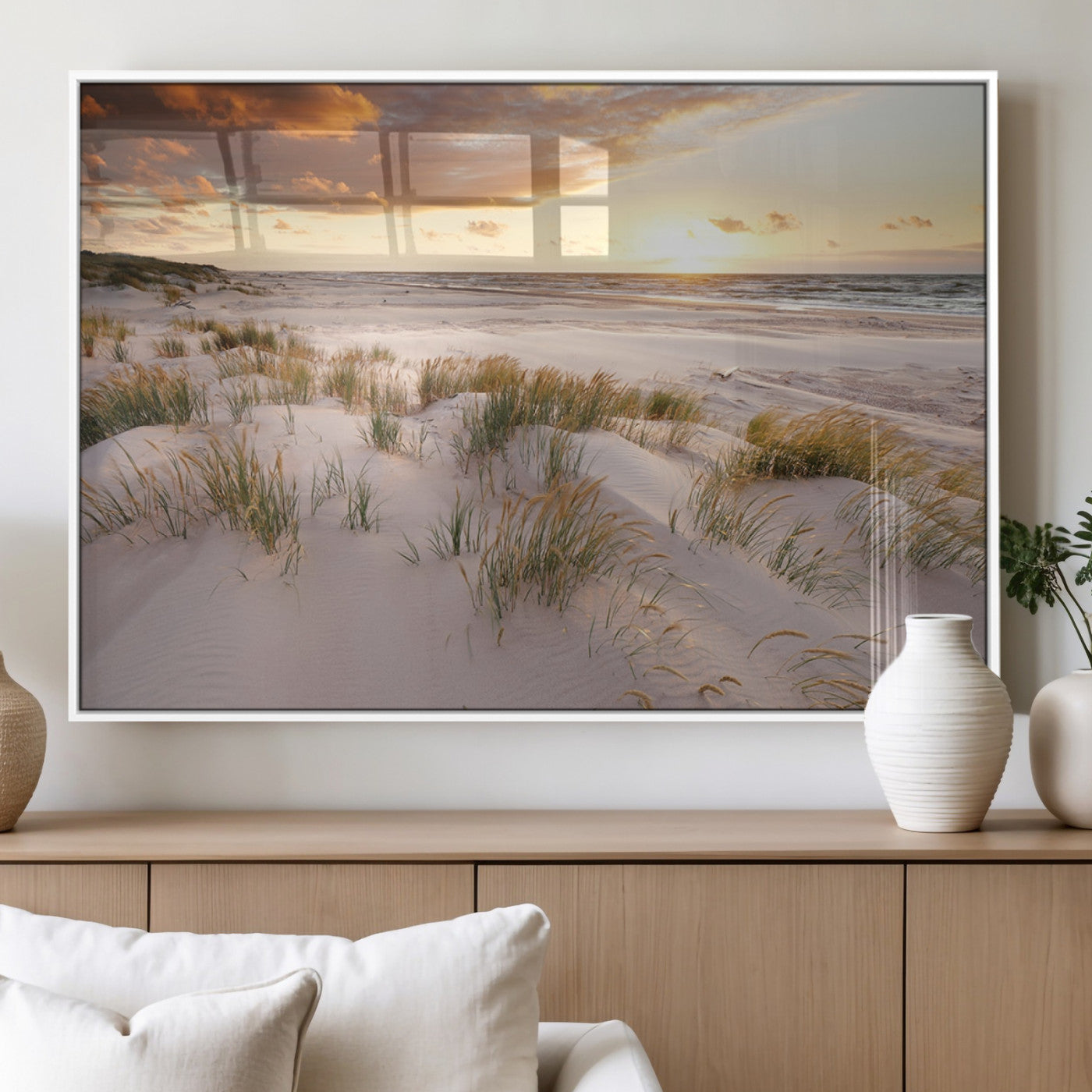 61246-MGV-FP-36X24-3P_White-Flight Over Coastal Beach Landscape, Flight Over Coastal Beach Print Canvas Wall Art