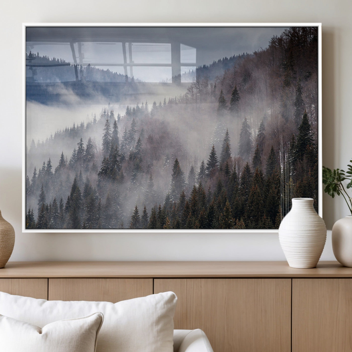 18459-MGV-FP-36X24-3P_White-Beautiful Rising Fog in Winter Mountain Landscape- Framed Rising Fog in Winter Mountain Canvas
