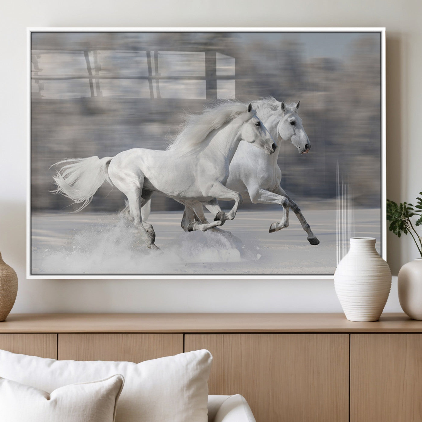 30973-MGV-FP-36X24-3P_White-The White Horses Wall Art, Framed White Horses Wall Art Canvas Print