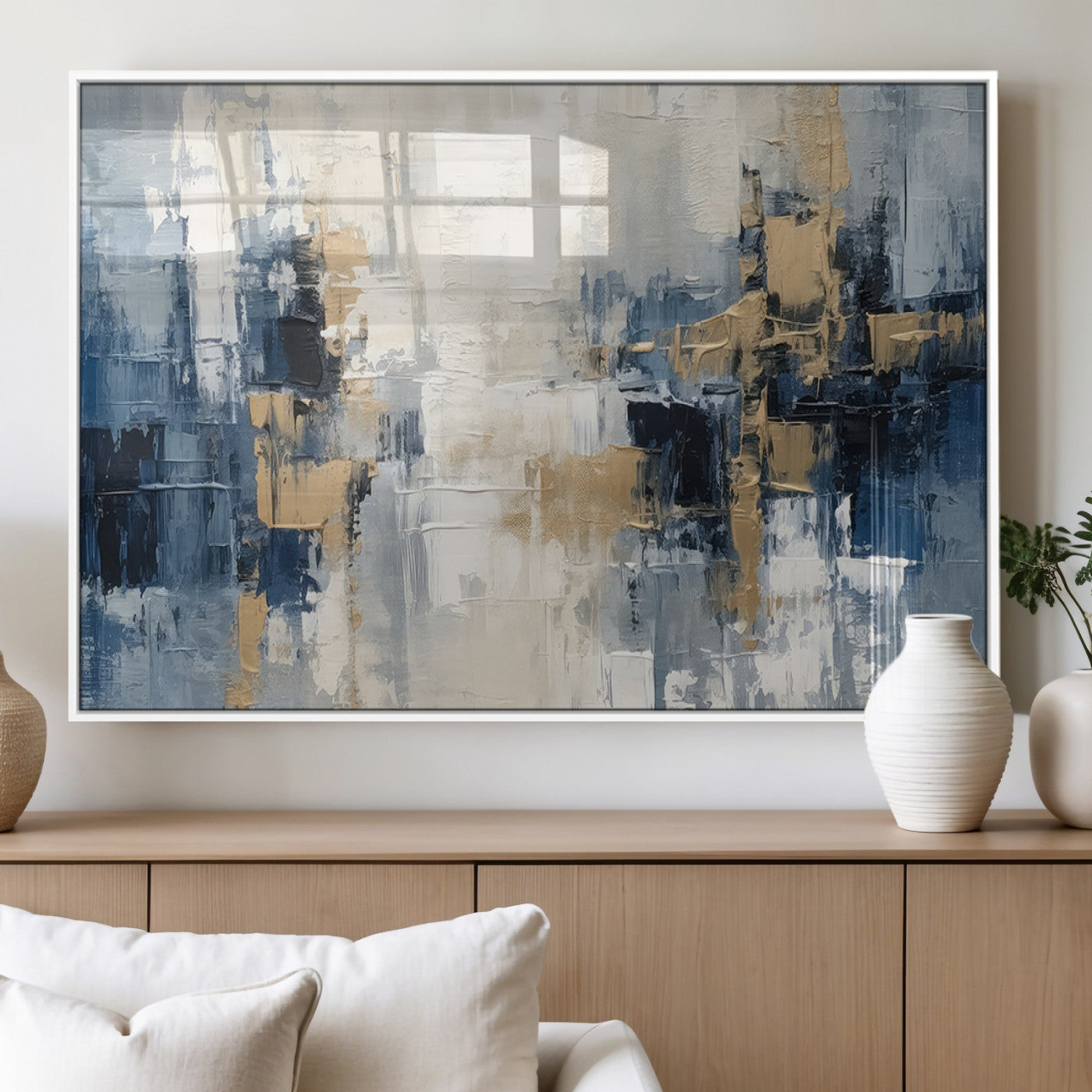 44344-MGV-FP-36X24-3P_White-Modern Abstract Canvas Wall Art in Blue and Gold Tones | Large Contemporary Art for Living Room,