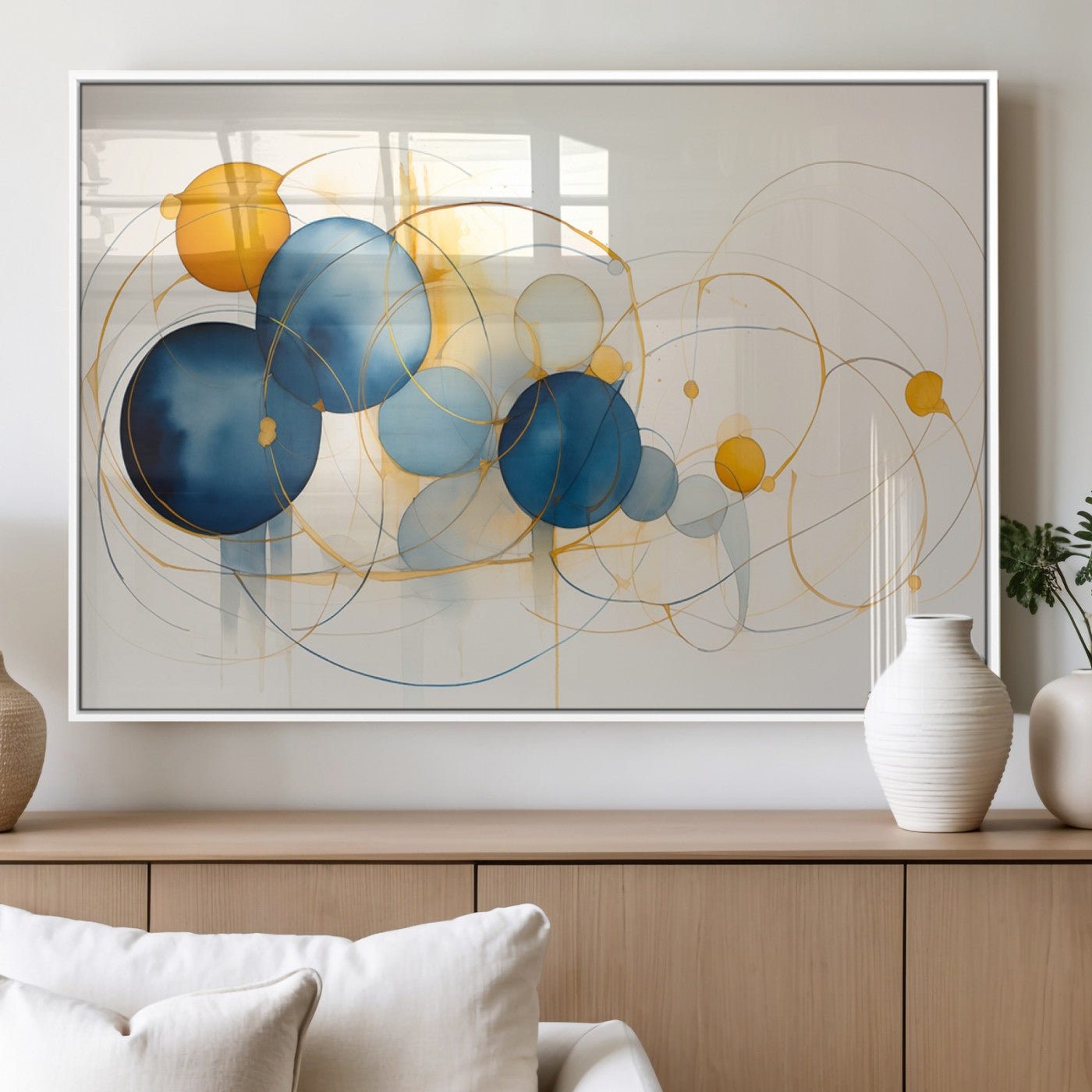 36188-MGV-FP-36X24-3P_White-Geometric Blue Orange Abstract Wall Art Canvas, Geometric Blue Orange Canvas Print