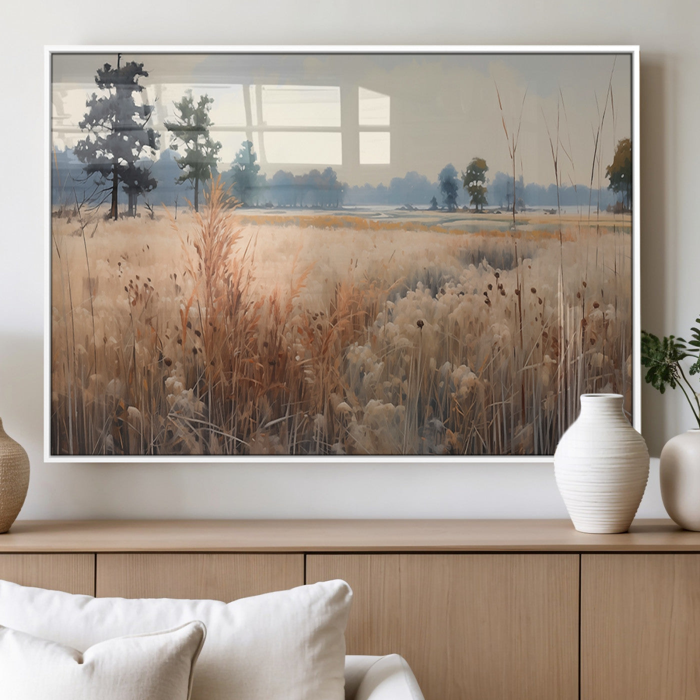 98822-MGV-FP-36X24-3P_White-Golden Fields Canvas Wall Art Print – Serene Landscape of Nature’s Tranquility in Minimalist Modern