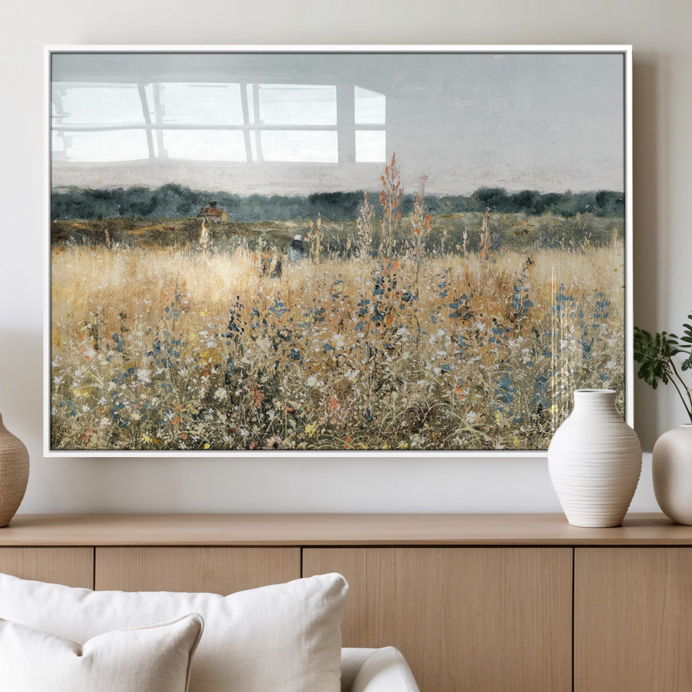 98941-MGV-FP-36X24-3P_White-Wildflower Field Wall Art Canvas | Nature-Inspired Landscape Canvas Print for Living Room or Office