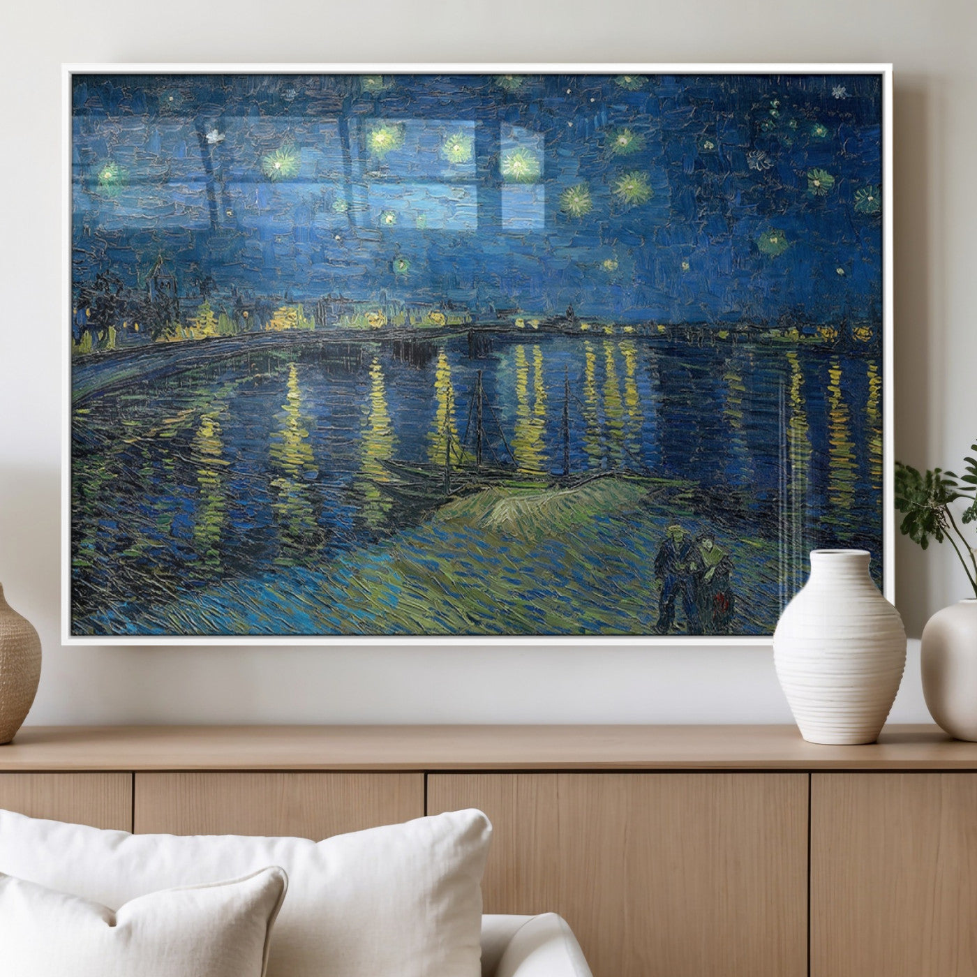 94605-MGV-FP-36X24-3P_White-Vincent van Gogh Starry Night over the Rhone Abstract Wall Art Canvas, Starry Night Canvas Print