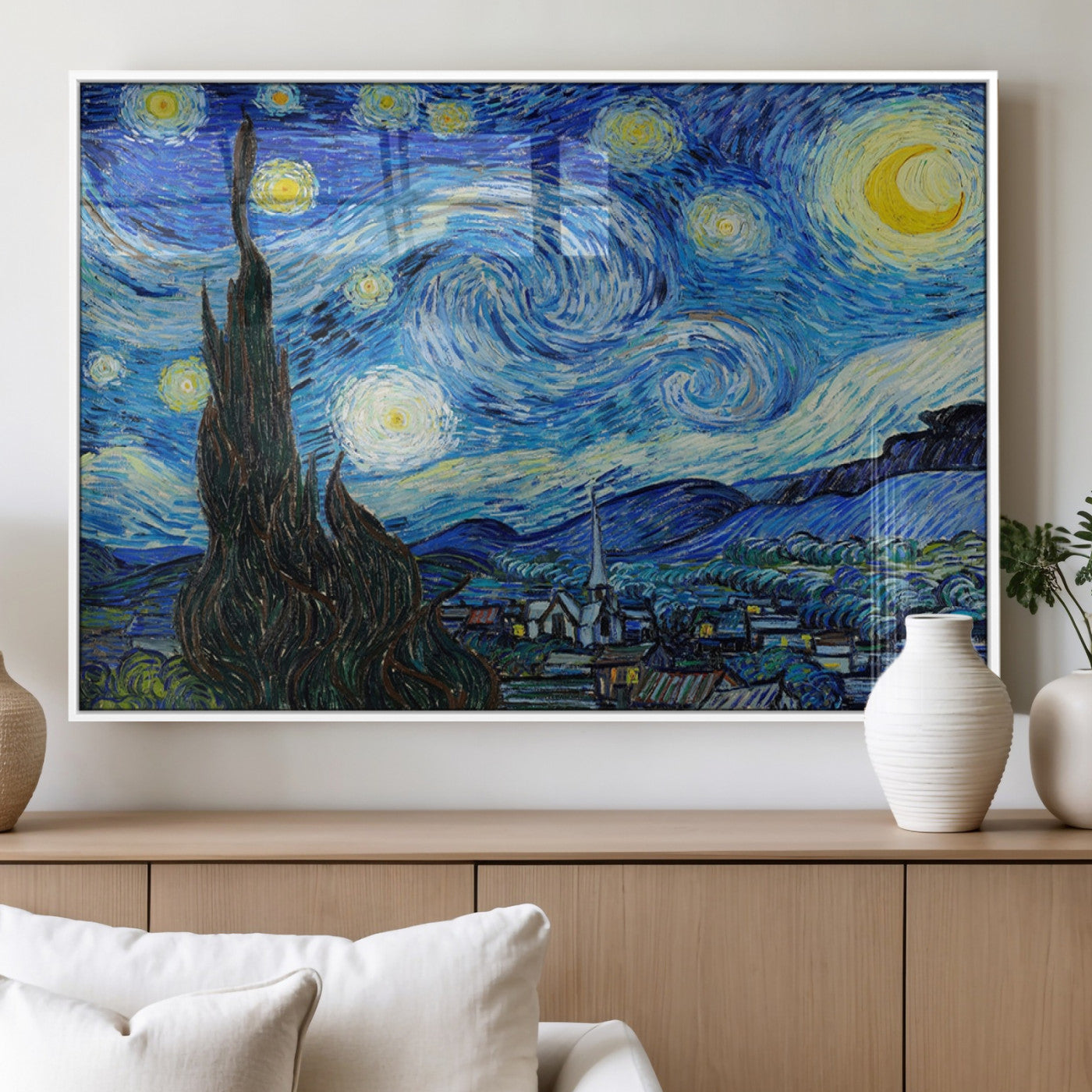 39177-MGV-FP-36X24-3P_White-Vincent Van Gogh The Starry Night Abstract Wall Art Canvas Print