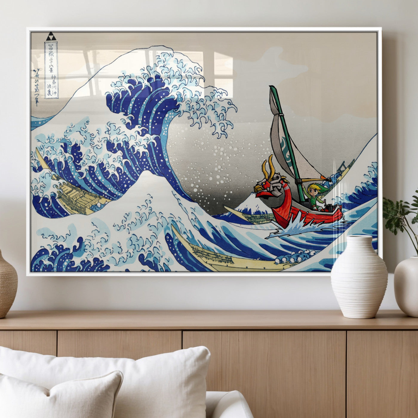 19450-MGV-FP-36X24-3P_White-Katsushika Hokusai Kanagawa Giant Wave Wall Art Canvas Print | Iconic Japanese Art for Living Room