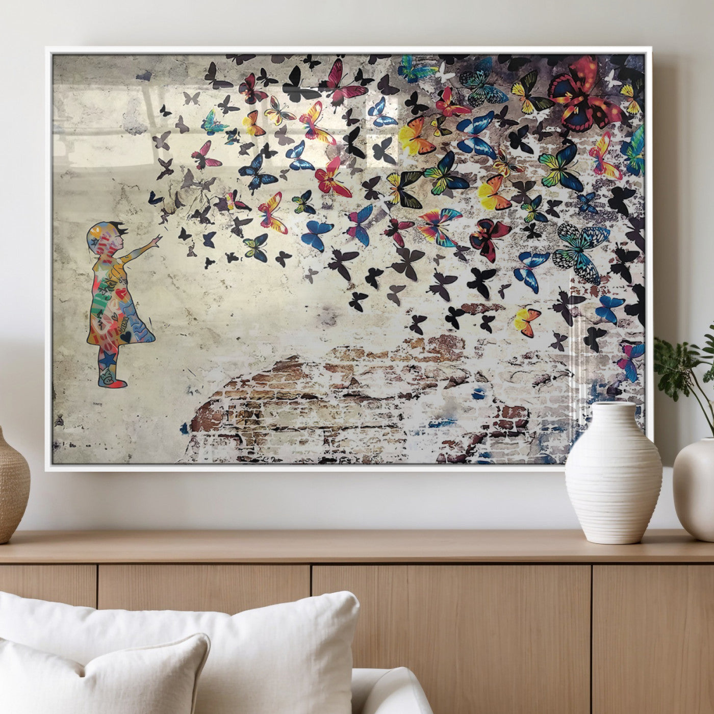 65208-MGV-FP-36X24-3P_White-Banksy Wall Art - Banksy Girl Butterfly Graffiti Wall Art Canvas Print - Butterfly Girl and Freedom