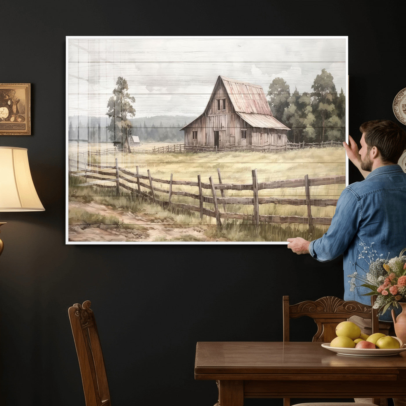 87489-MGV-CV-36X24 - Rustic Farmhouse Barn Wall Art | Framed Gallery Wrap Barn Giclee Canvas Print for Farmhouse Decor