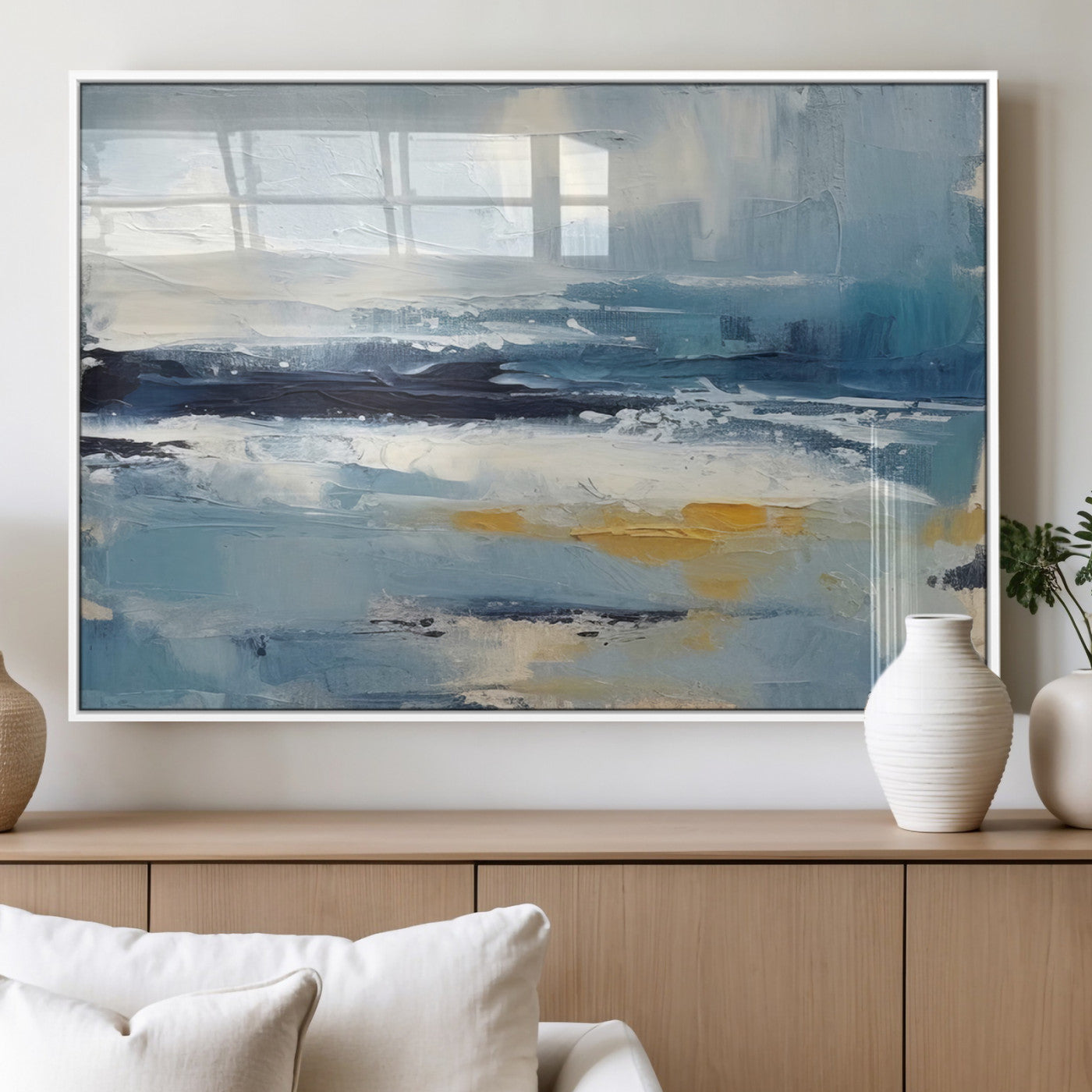 19746-MGV-FP-36X24-3P_White-Abstract Ocean Canvas Wall Art - Coastal Blue and Gold Textured Painting, Modern Seascape Decor for