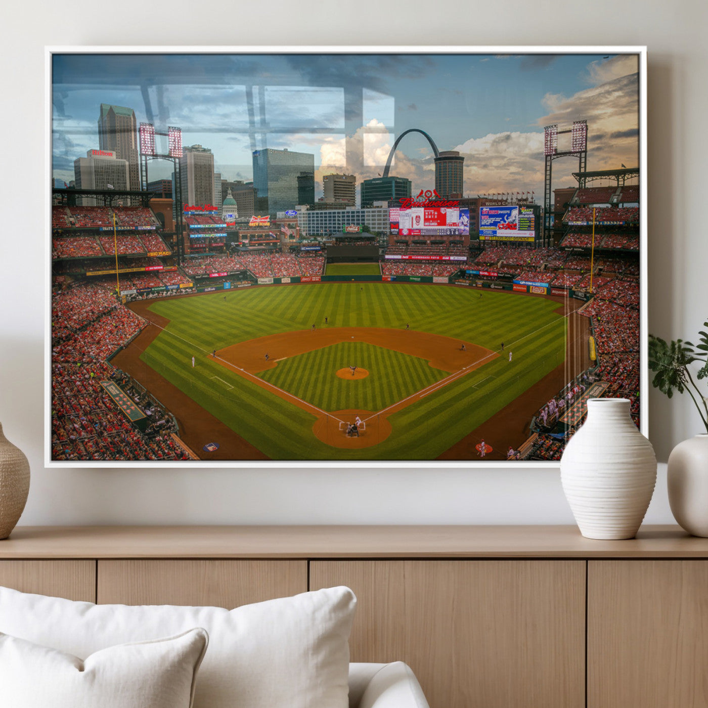 91908-MGV-FP-36X24-3P_White-Busch Stadium Wall Art Print | St. Louis Cardinals Baseball Stadium Canvas Print | Framed Sports