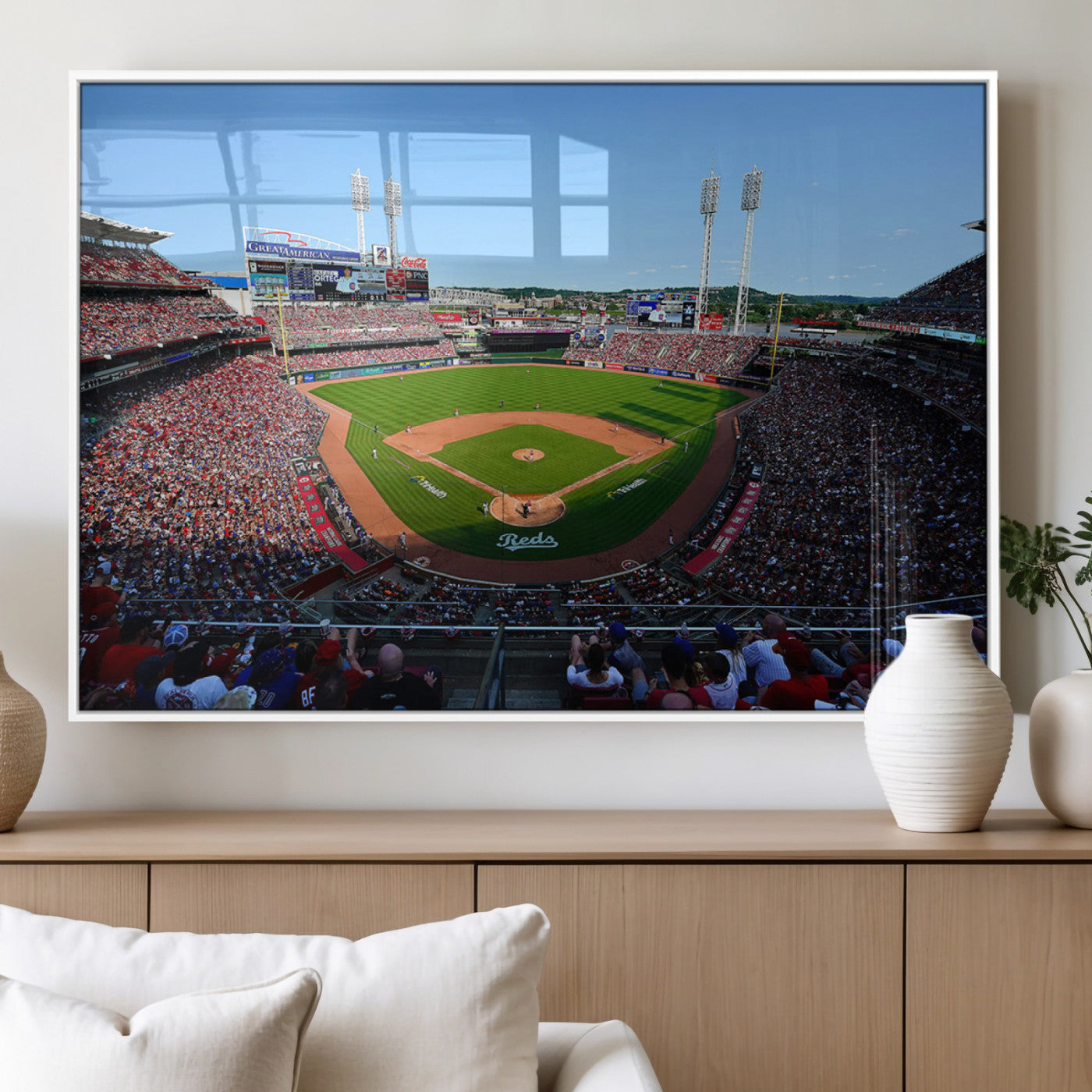 90998-MGV-FP-36X24-3P_White-Cincinnati Reds Baseball Canvas Print - Great American Ball Park Stadium Wall Art Canvas Print