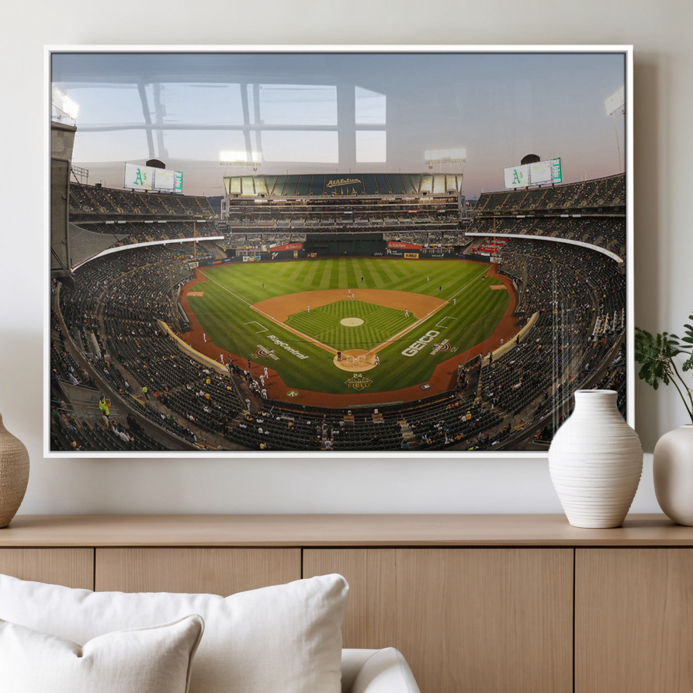 45272-MGV-FP-36X24-3P_White-Oakland Athletics Baseball Team Print - RingCentral Coliseum Stadium Wall Art Canvas Print
