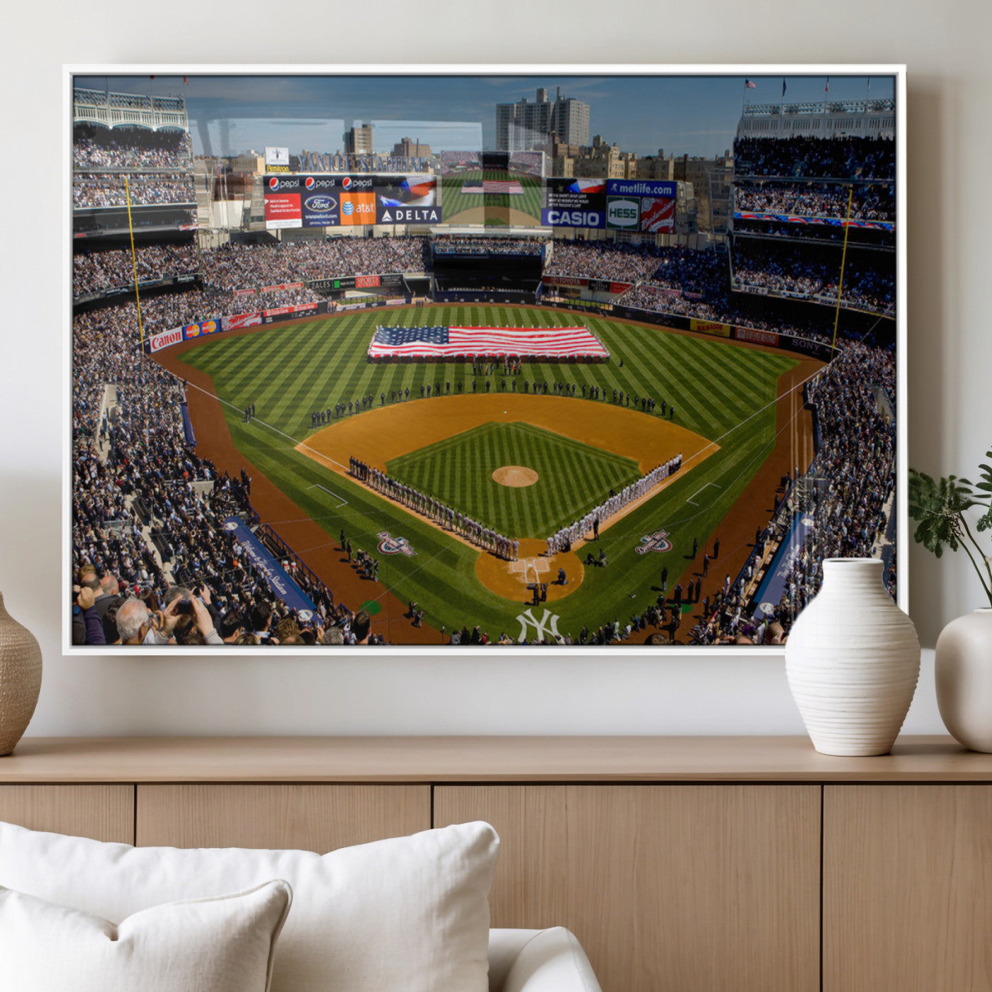 20879-MGV-FP-36X24-3P_White-Yankee Stadium New York Wall Art Print | 3-Panel Canvas Print of Yankees Baseball Stadium | Large