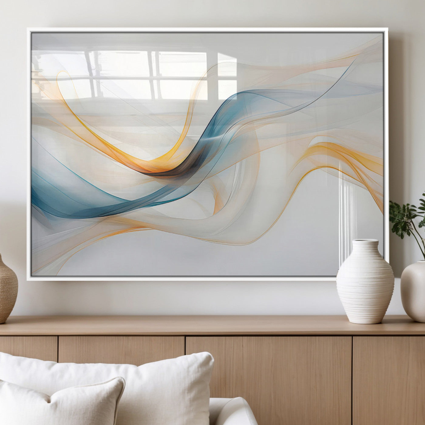 60881-MGV-FP-36X24-3P_White-Decorative Turquoise Abstract Wave Wall Art Canvas Print