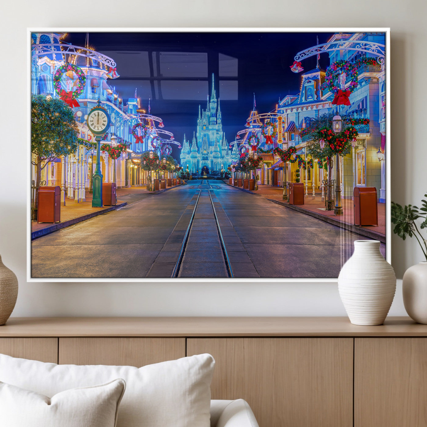 12470-MGV-FP-36X24-3P_White-Disney Castle Wall Art – Large Magic Kingdom Canvas Artwork, Fairytale Design, Kids Room Christmas Decor for Home, Office