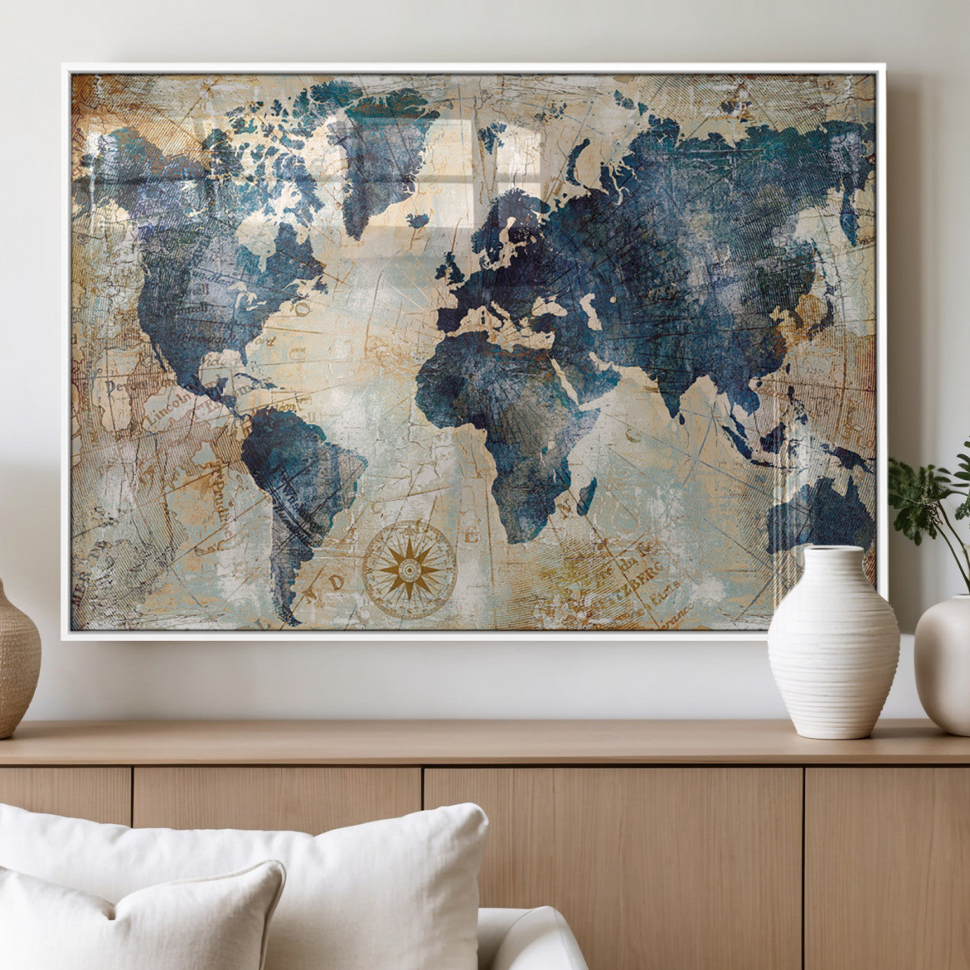 84561-MGV-FP-36X24-3P_White-Push Pin World Map Canvas Print – Framed Wall Art for Couples, Travel Tracker Map, Anniversary Gift for Home Decor