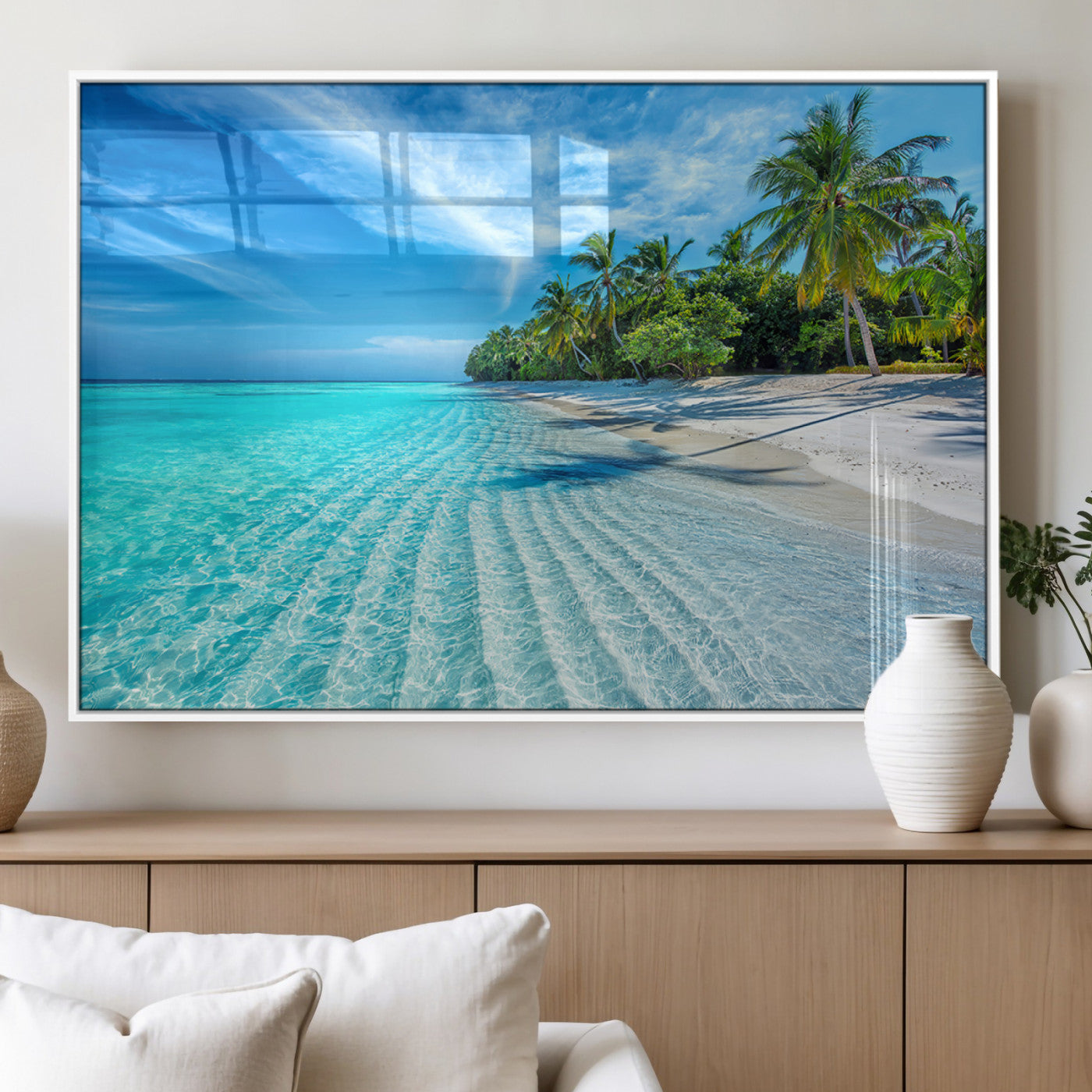 14788-MGV-FP-36X24-3P_White-Tropical Beach Wall Art Canvas Print - Serene Ocean Landscape with Crystal Clear Turquoise Water and