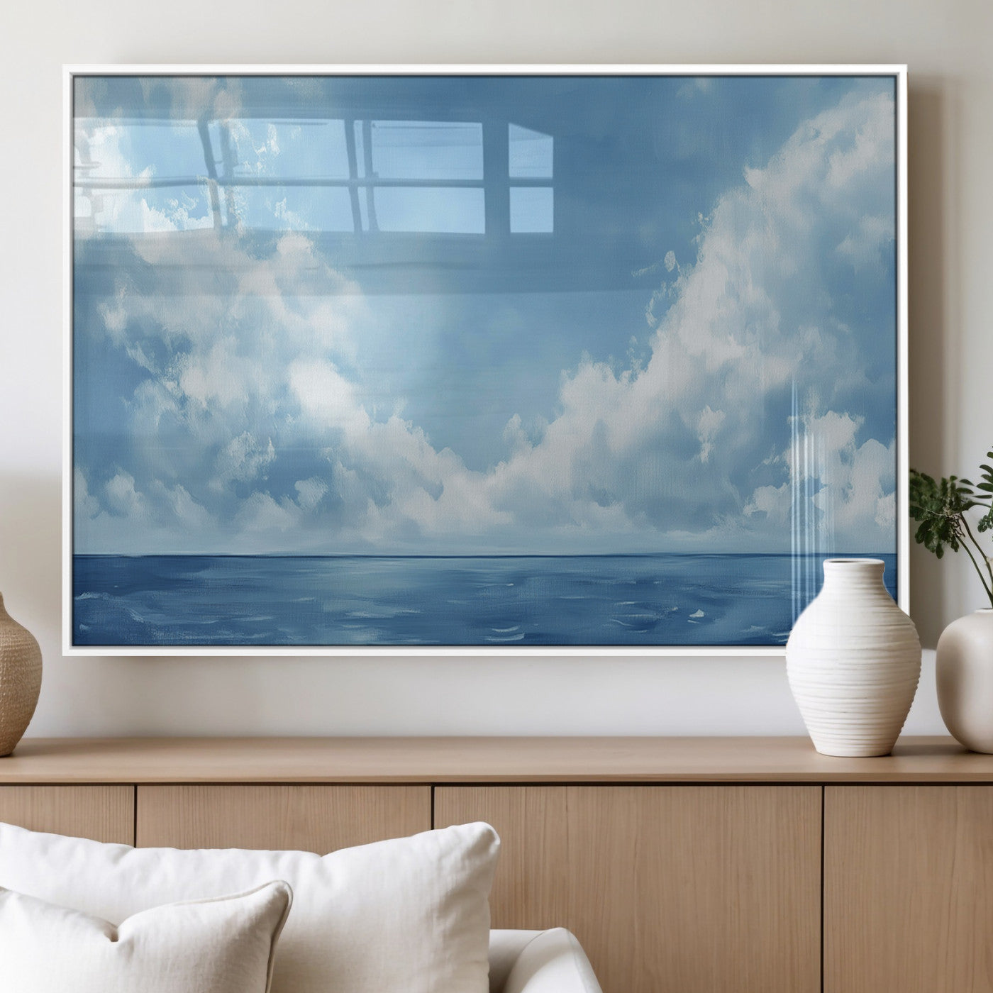 57554-MGV-FP-36X24-3P_White-Abstract Ocean Print Artwork- Serene Blue Ocean Canvas Wall Art - Minimalist Ocean and Sky Canvas