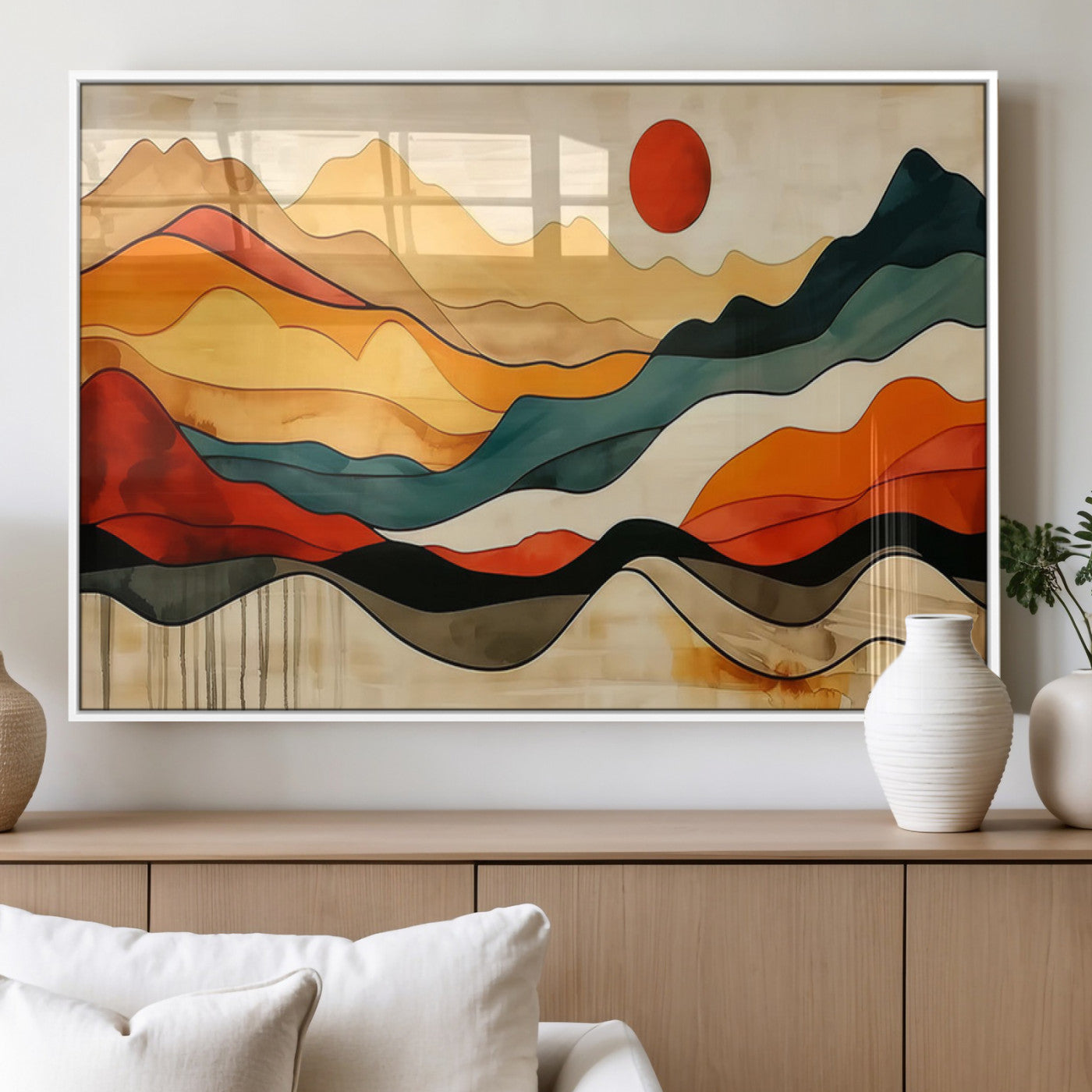 23241-MGV-FP-36X24-3P_White-Mid Century Wall Art Print - Abstract Woodland Print - Modern Art Panoramic Mountain Wall Art