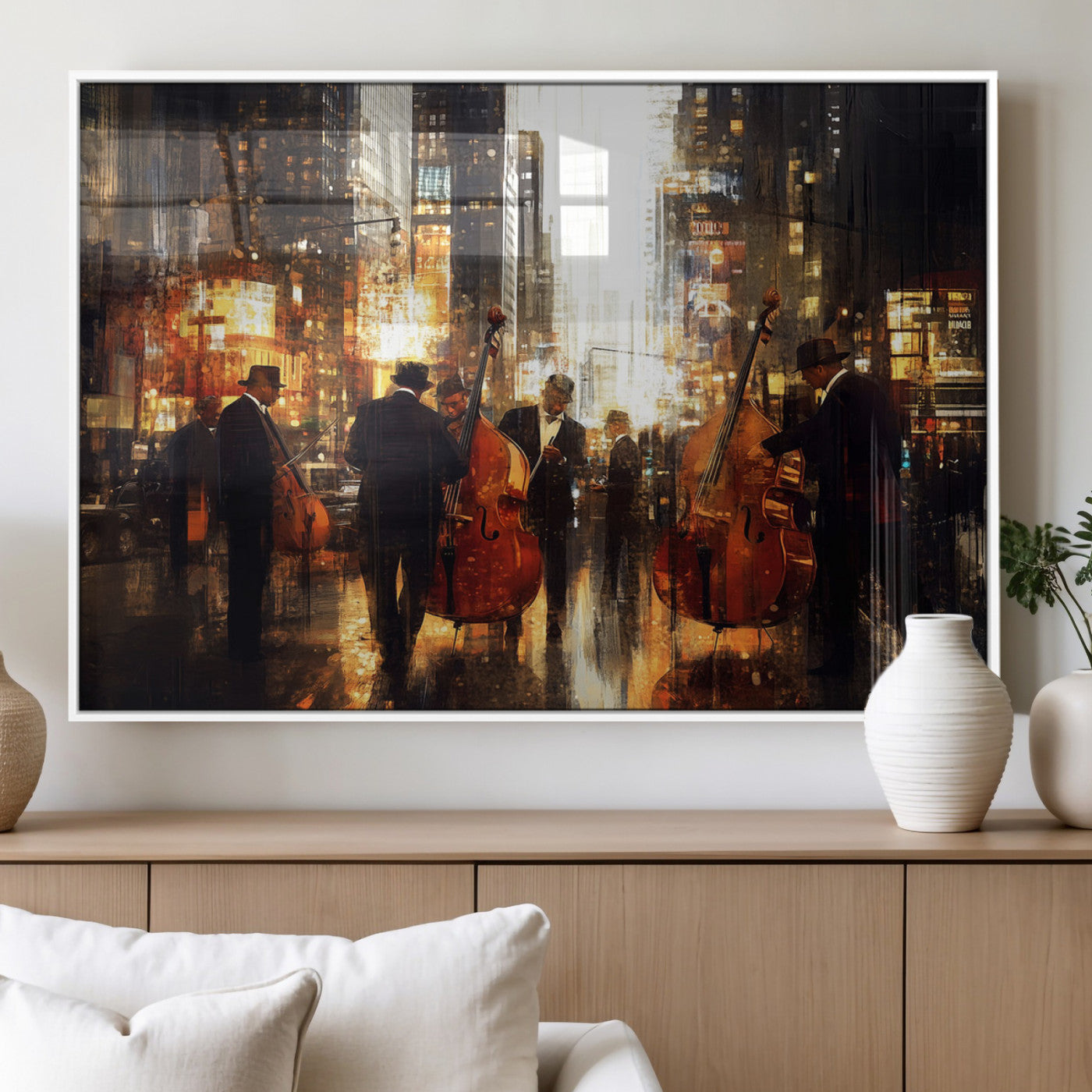 58782-MGV-FP-36X24-3P_White-Abstract Jazz Art Wall Art Canvas Print - Framed Abstract Music Canvas - Colorful Instrument Poster