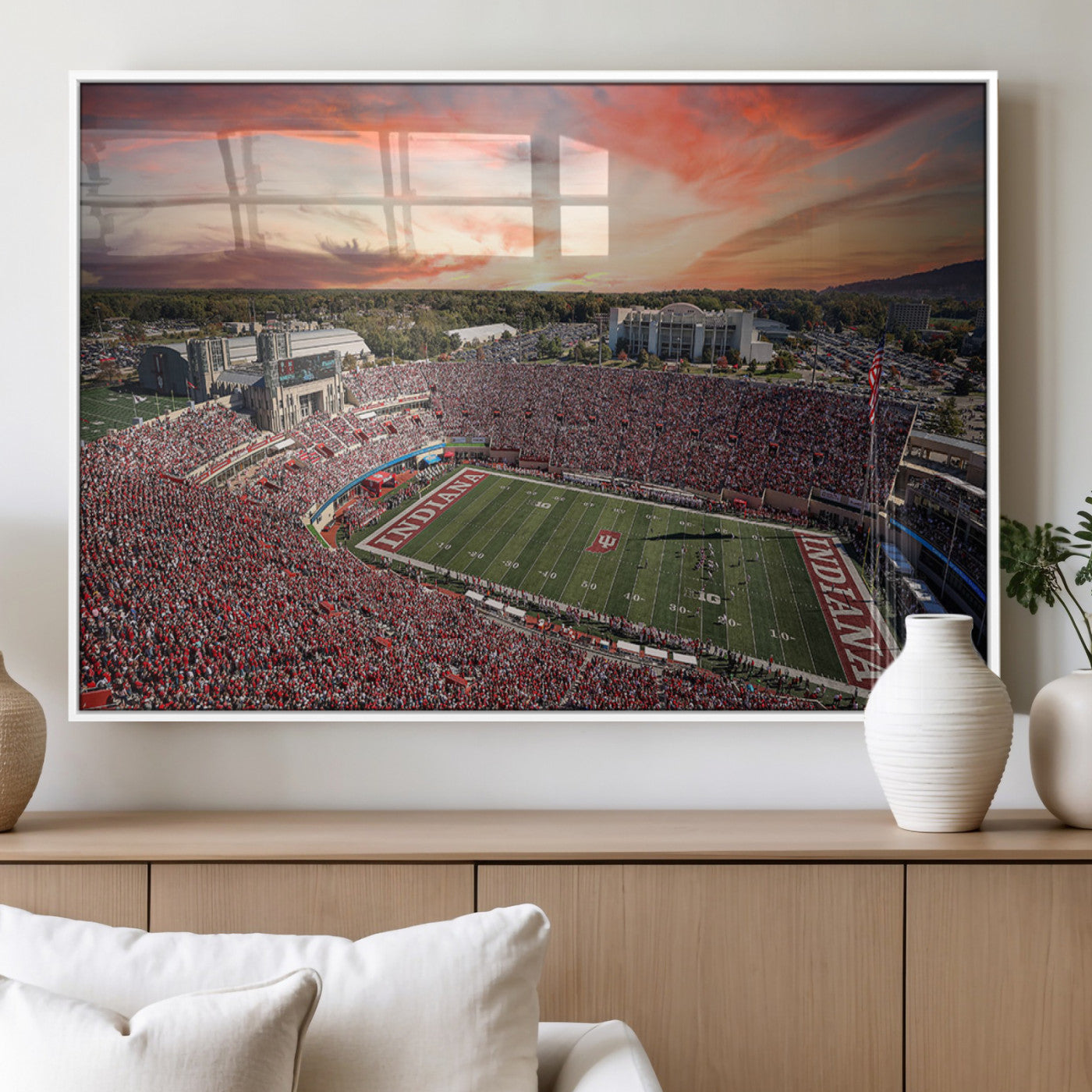 51135-MGV-FP-36X24-3P_White-Indiana Memorial Stadium Wall Art Canvas Print, Framed Studium Canvas Art, Indiana Memorial Stadium